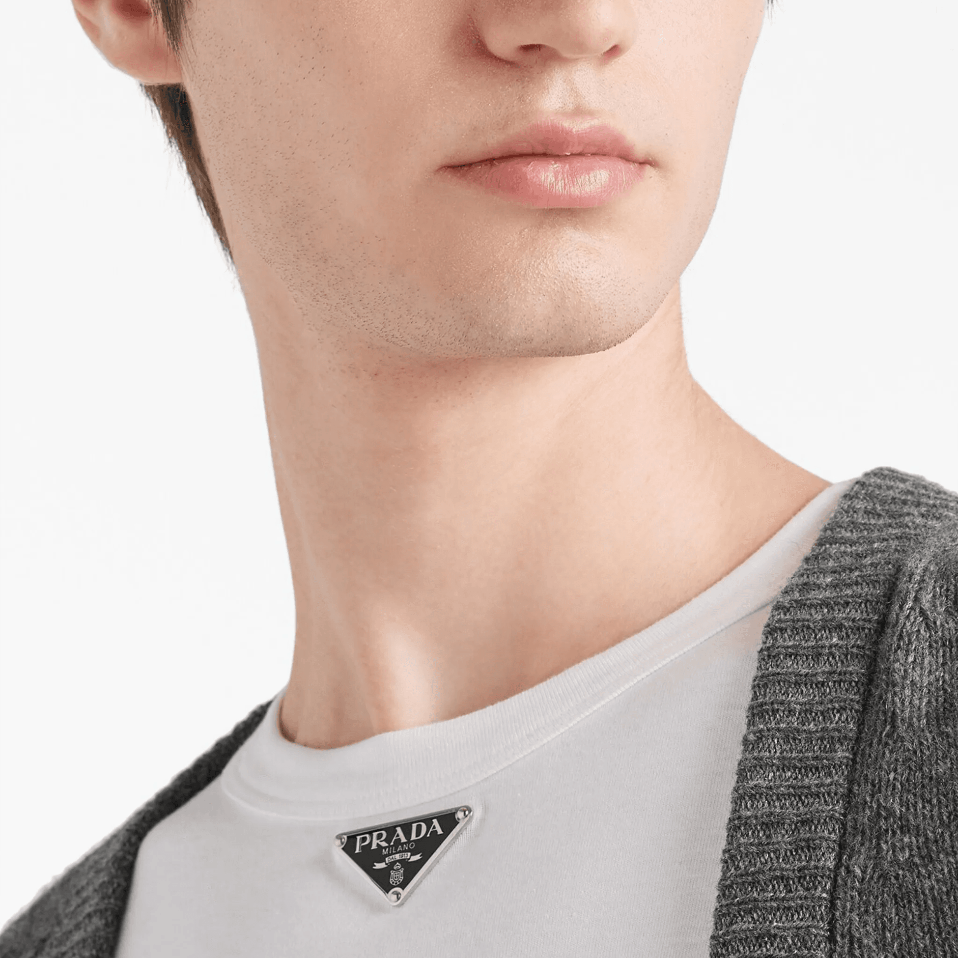 triangle-logo cotton T-shirt - Beyaz