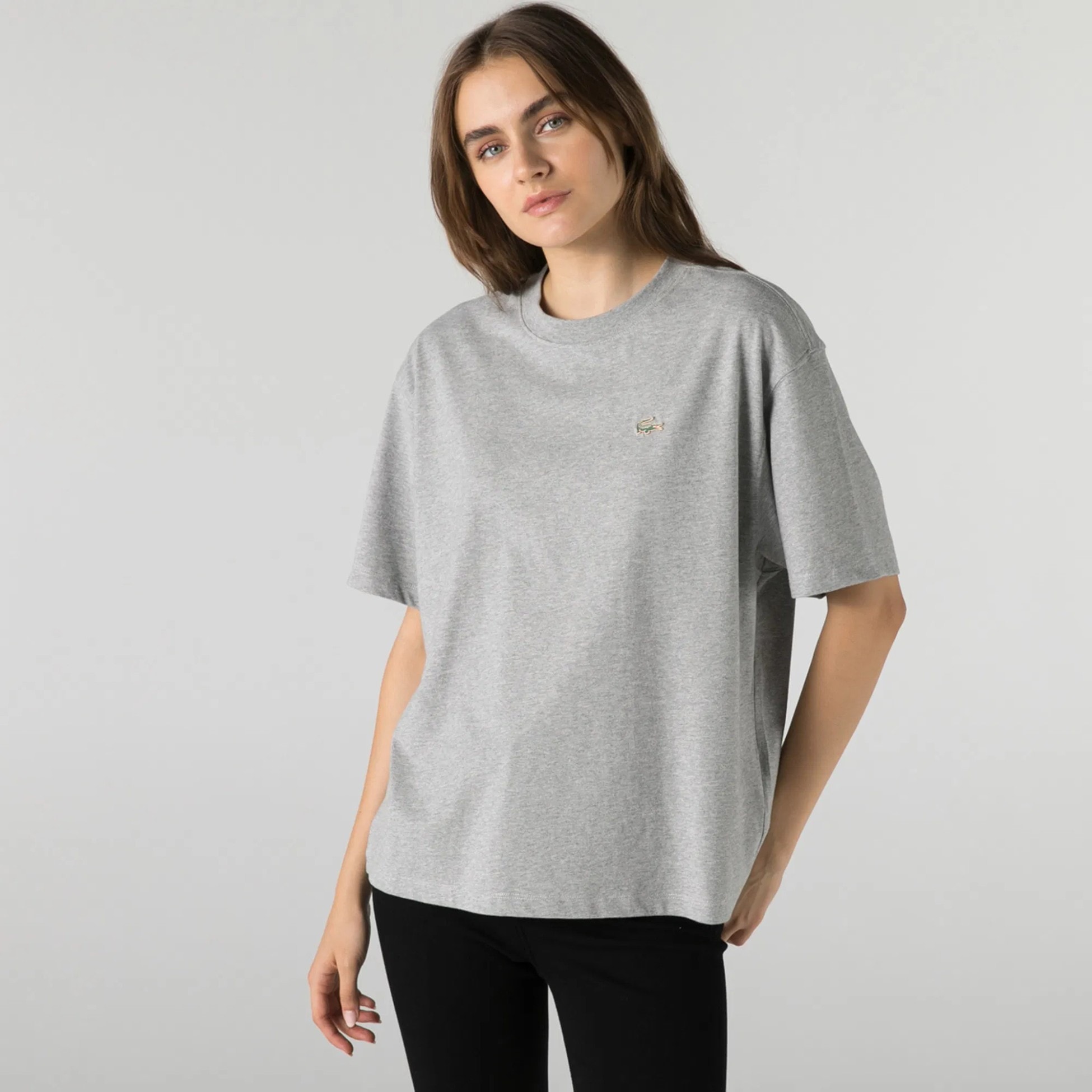 Classic Fit Bisiklet Yaka Kadın T-Shirt - Gri