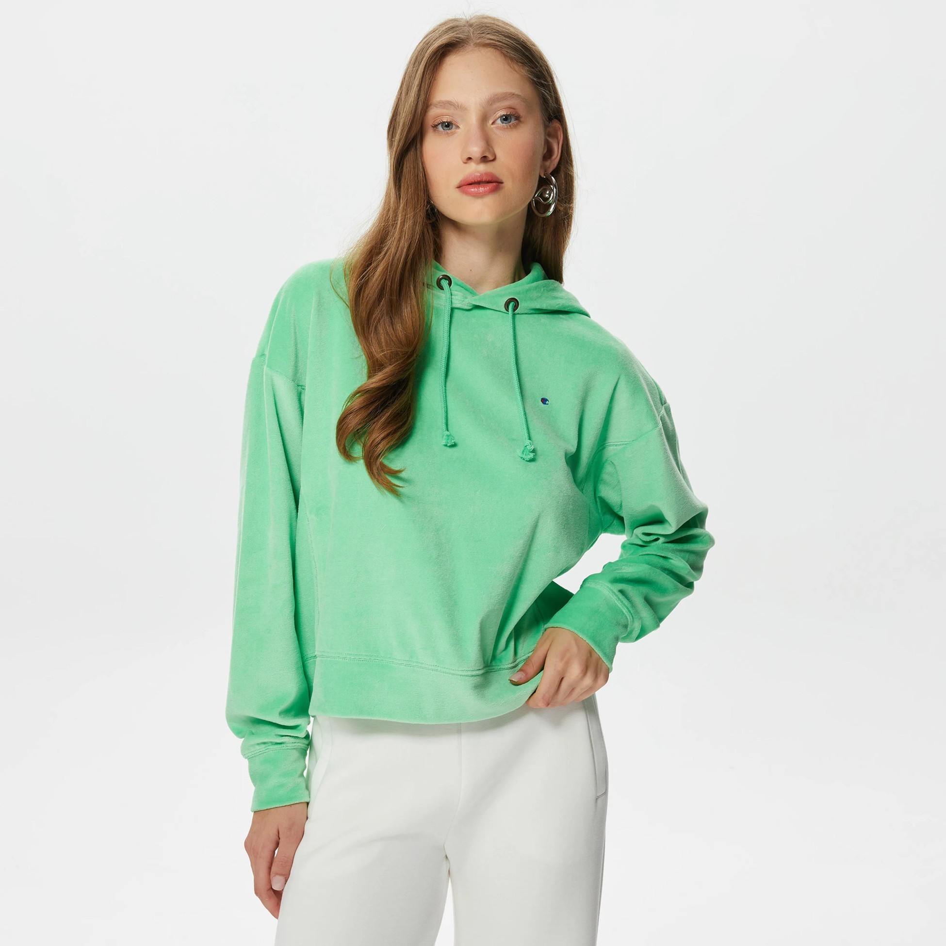 Reverse Weave Kadın Hoodie C Logo - Yeşil