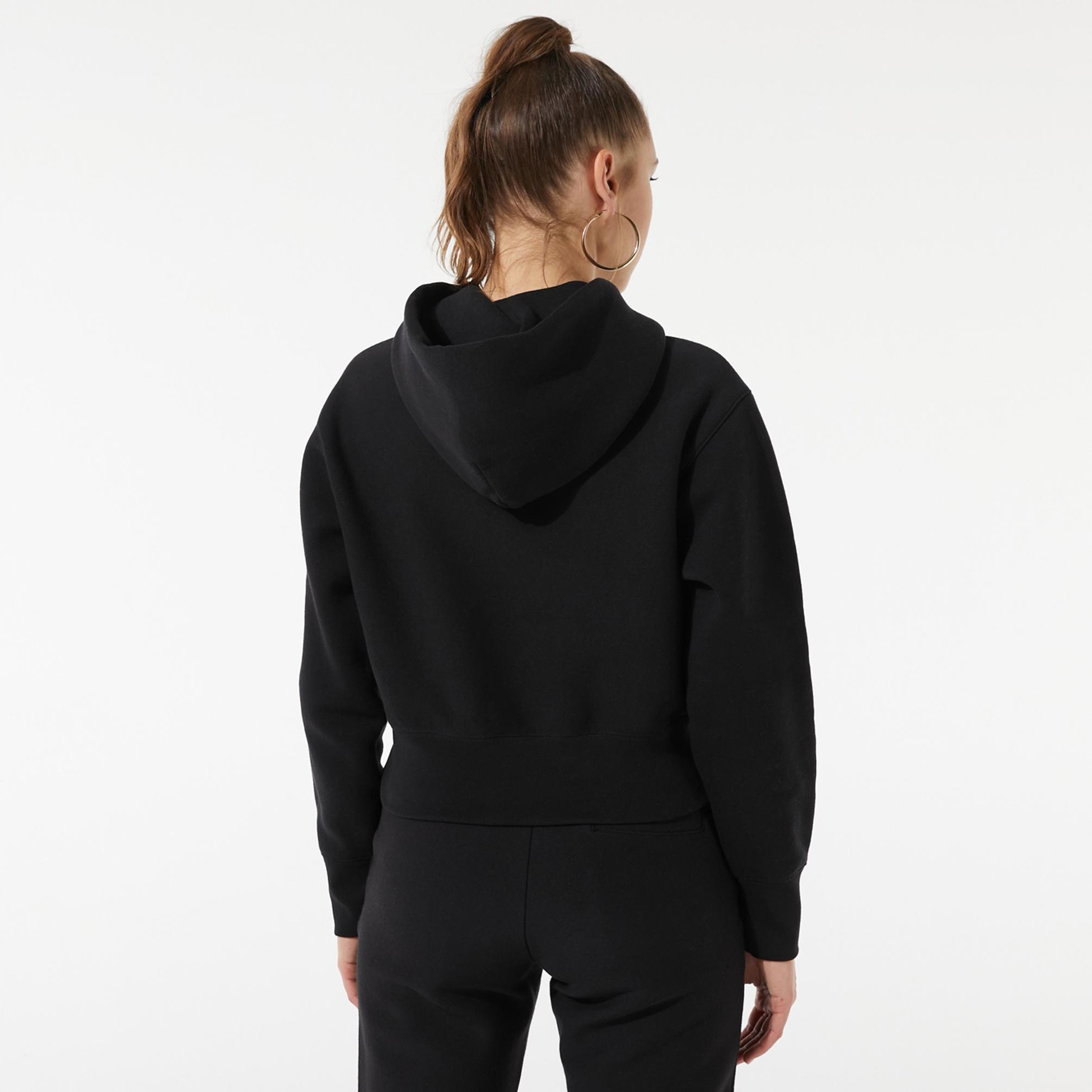 Reverse Weave Kadın Hoodie C Logo - Siyah