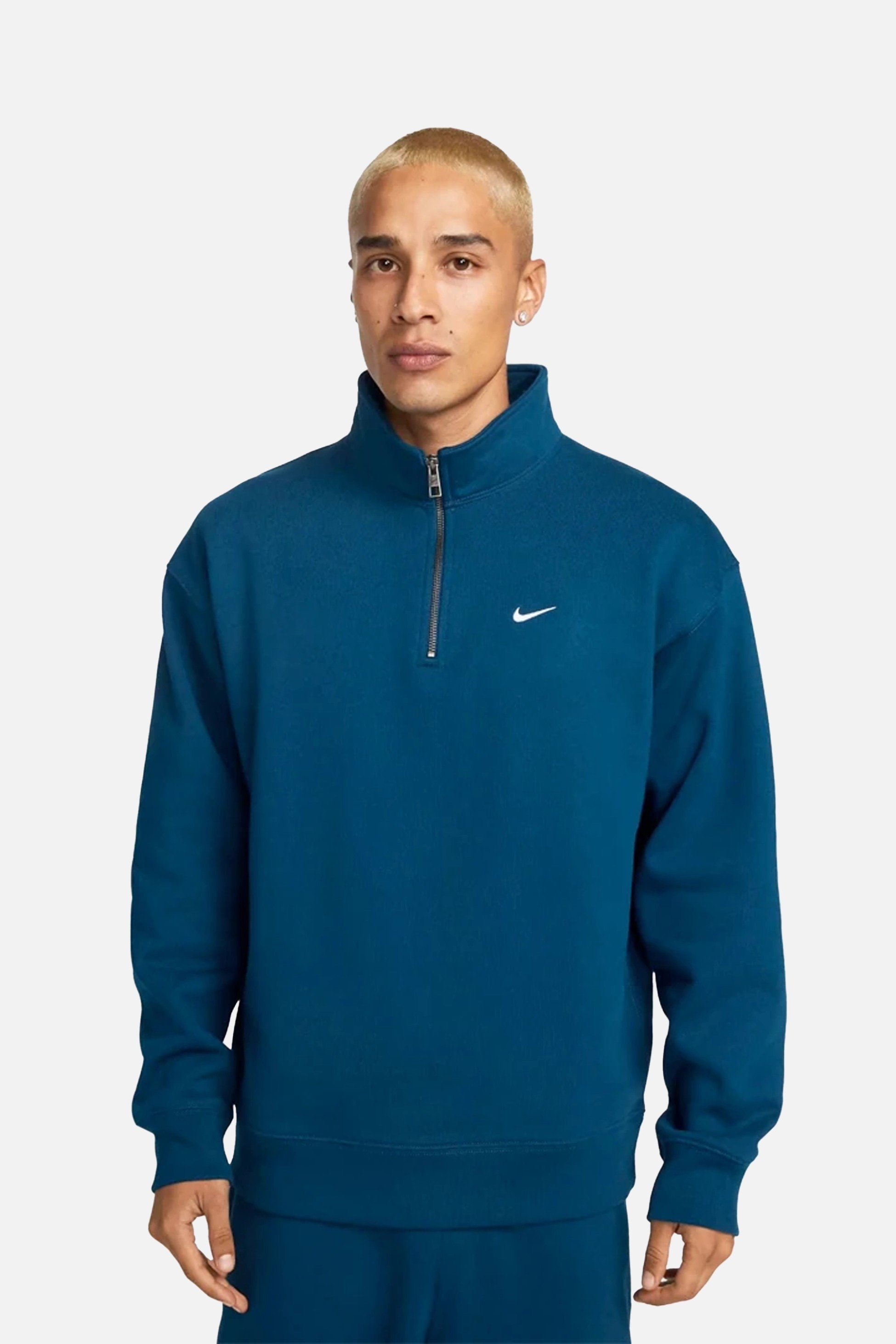 Solo Swoosh Çeyrek Fermuarlı Üst - French Blue/French Blue/Beyaz