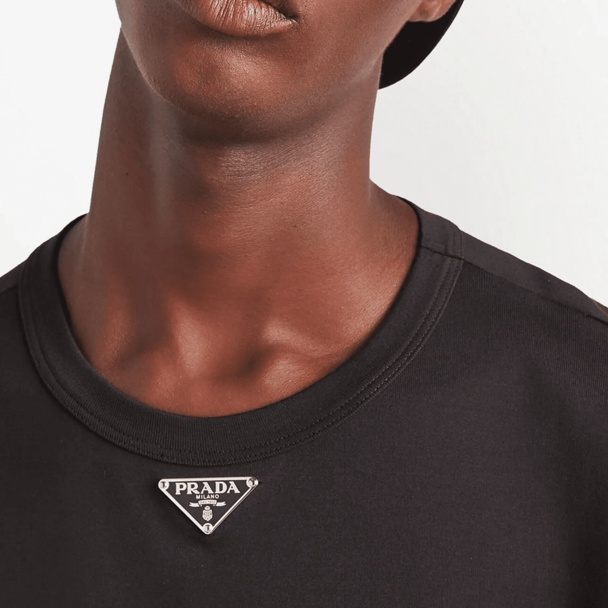 triangle-logo cotton T-shirt - Siyah