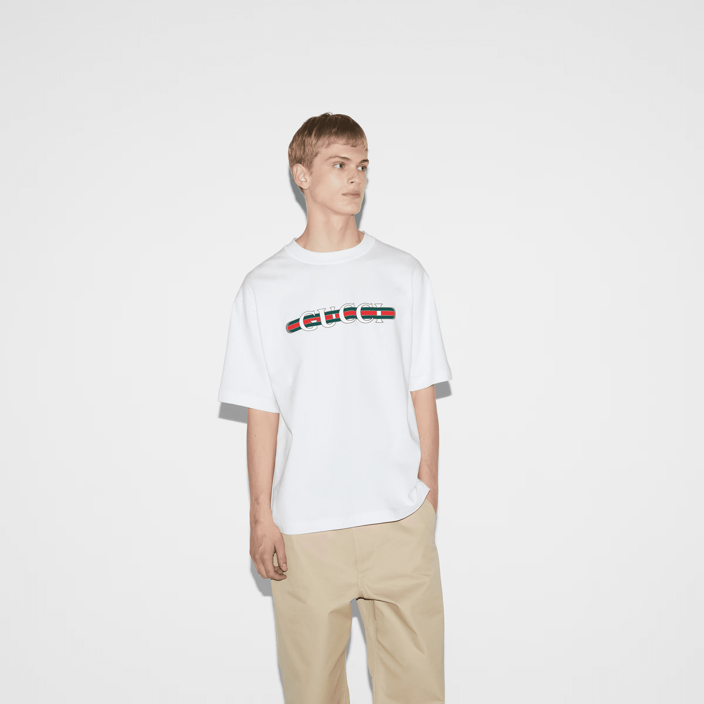 Cotton jersey T-shirt with print - Beyaz