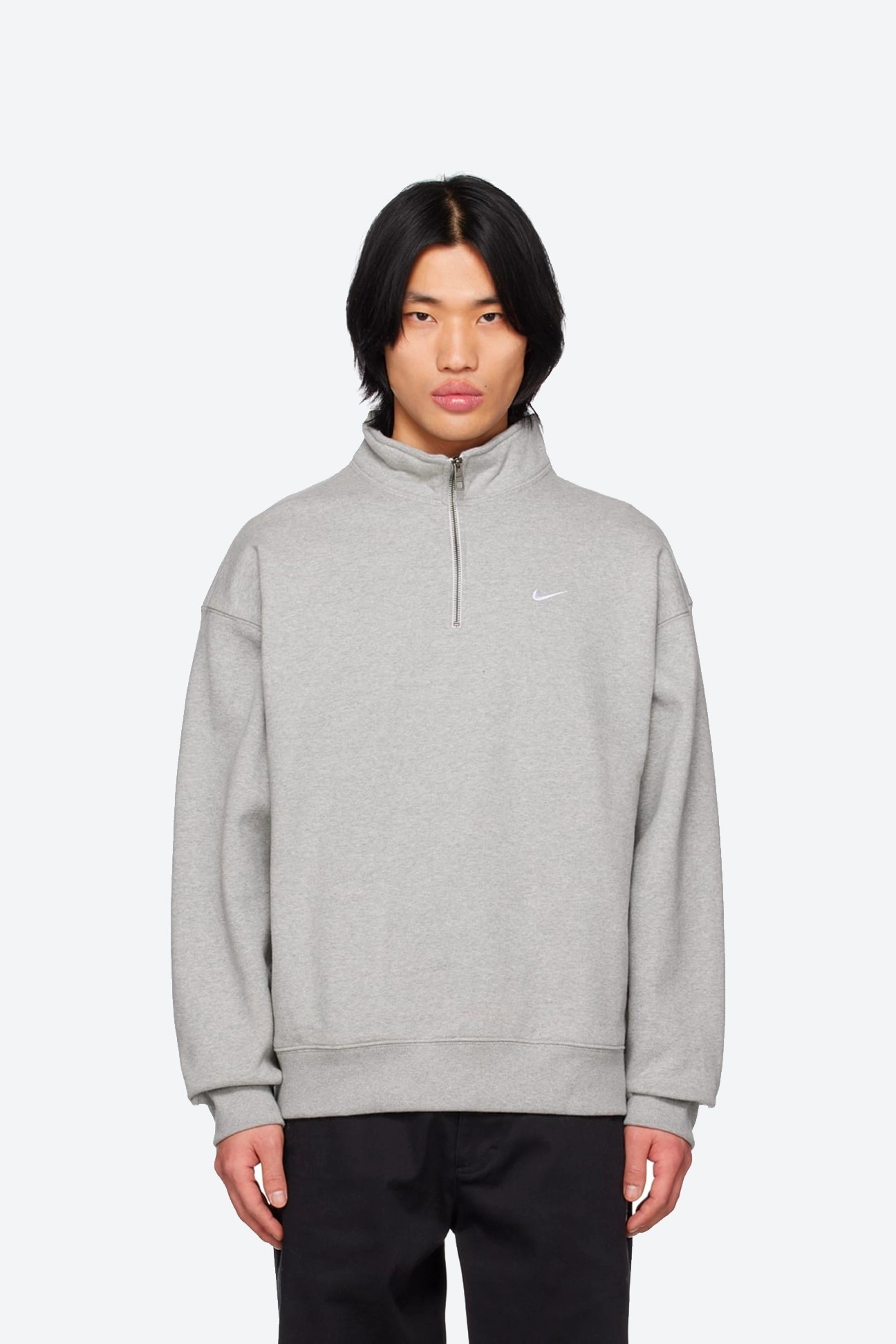 Solo Swoosh Çeyrek Fermuarlı Üst - Dark Grey Heather/Silver