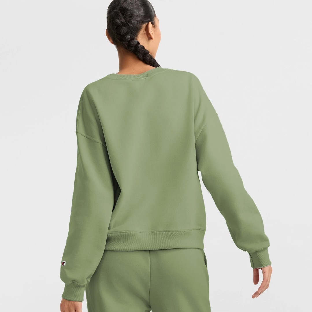 Tonal Embroidery Fleece Kadın Sweatshirt - Yeşil