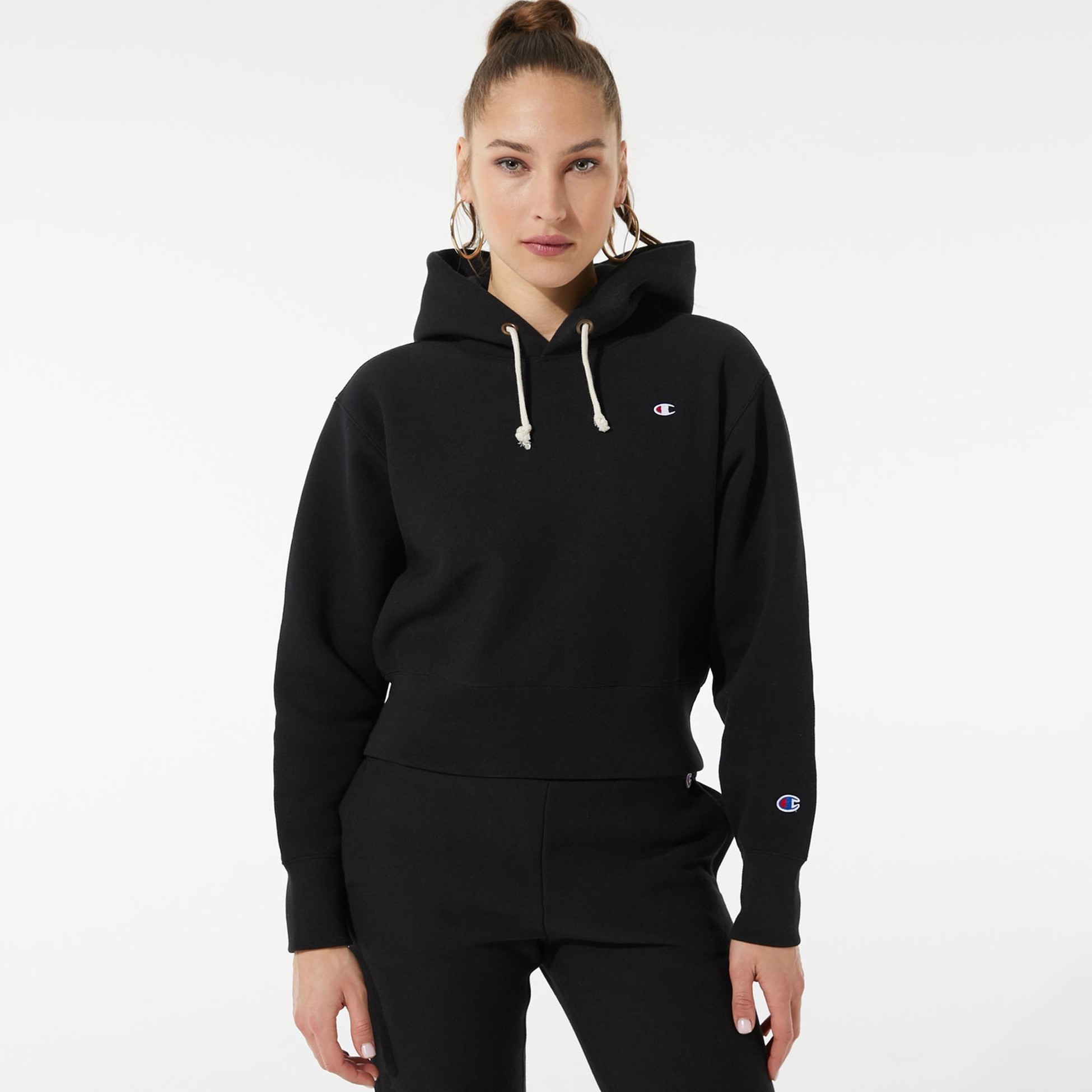 Reverse Weave Kadın Hoodie C Logo - Siyah