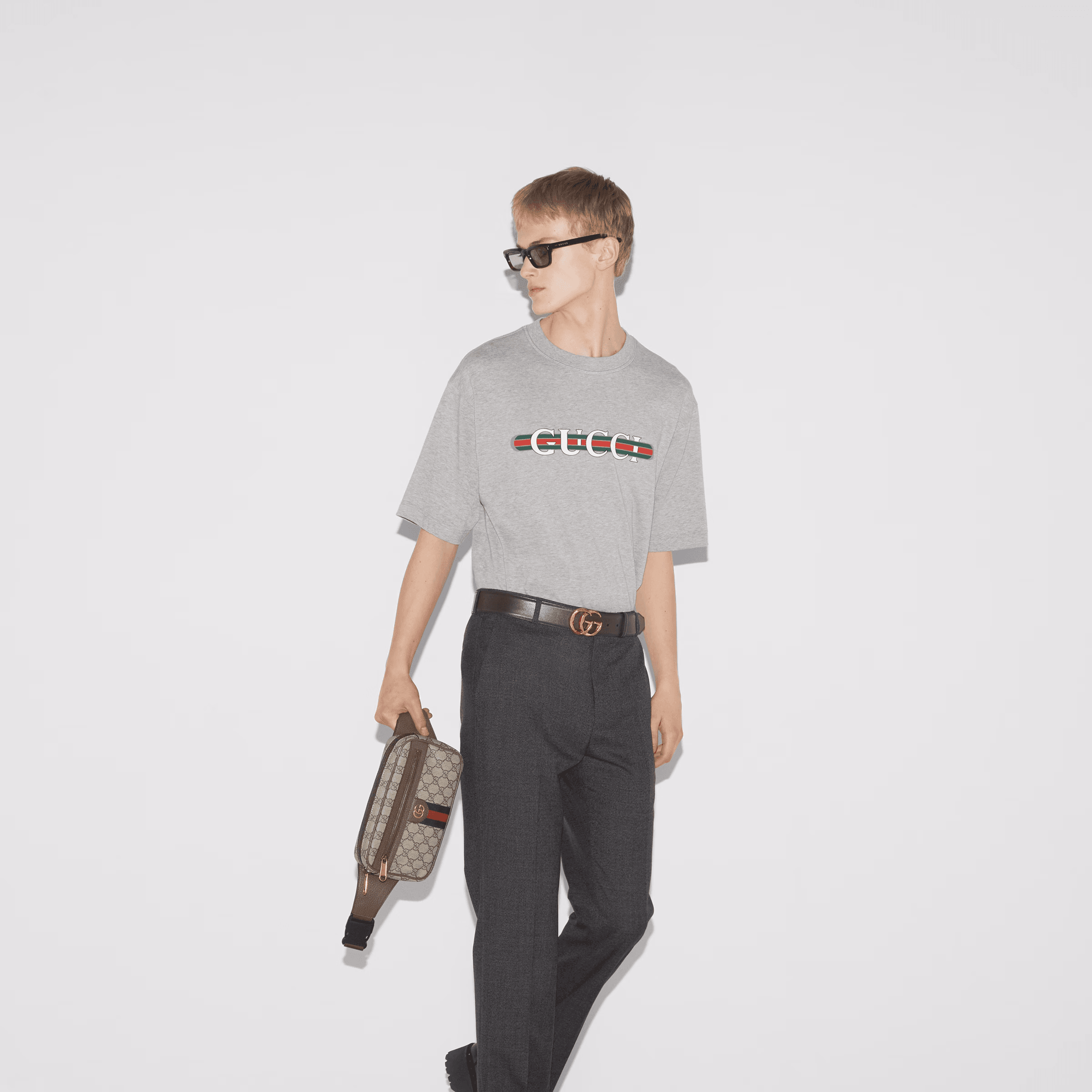 Cotton jersey T-shirt with print - Gri
