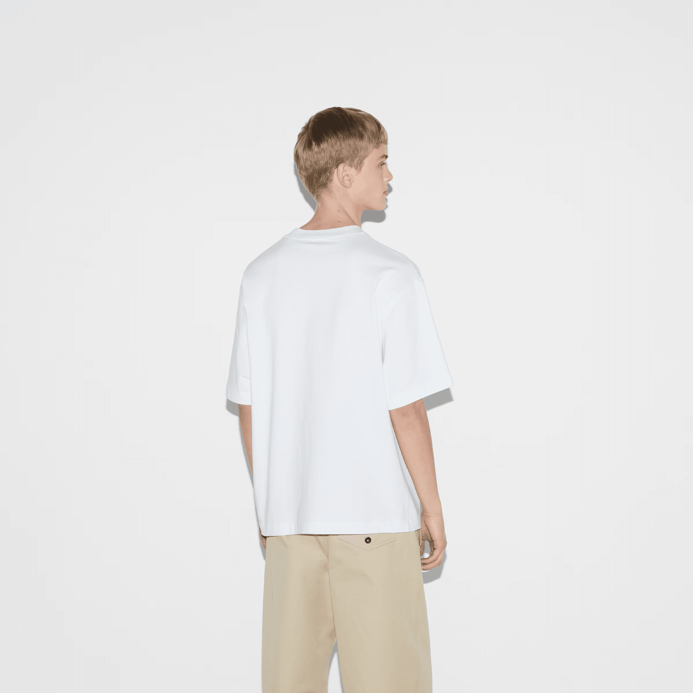 Cotton jersey T-shirt with print - Beyaz