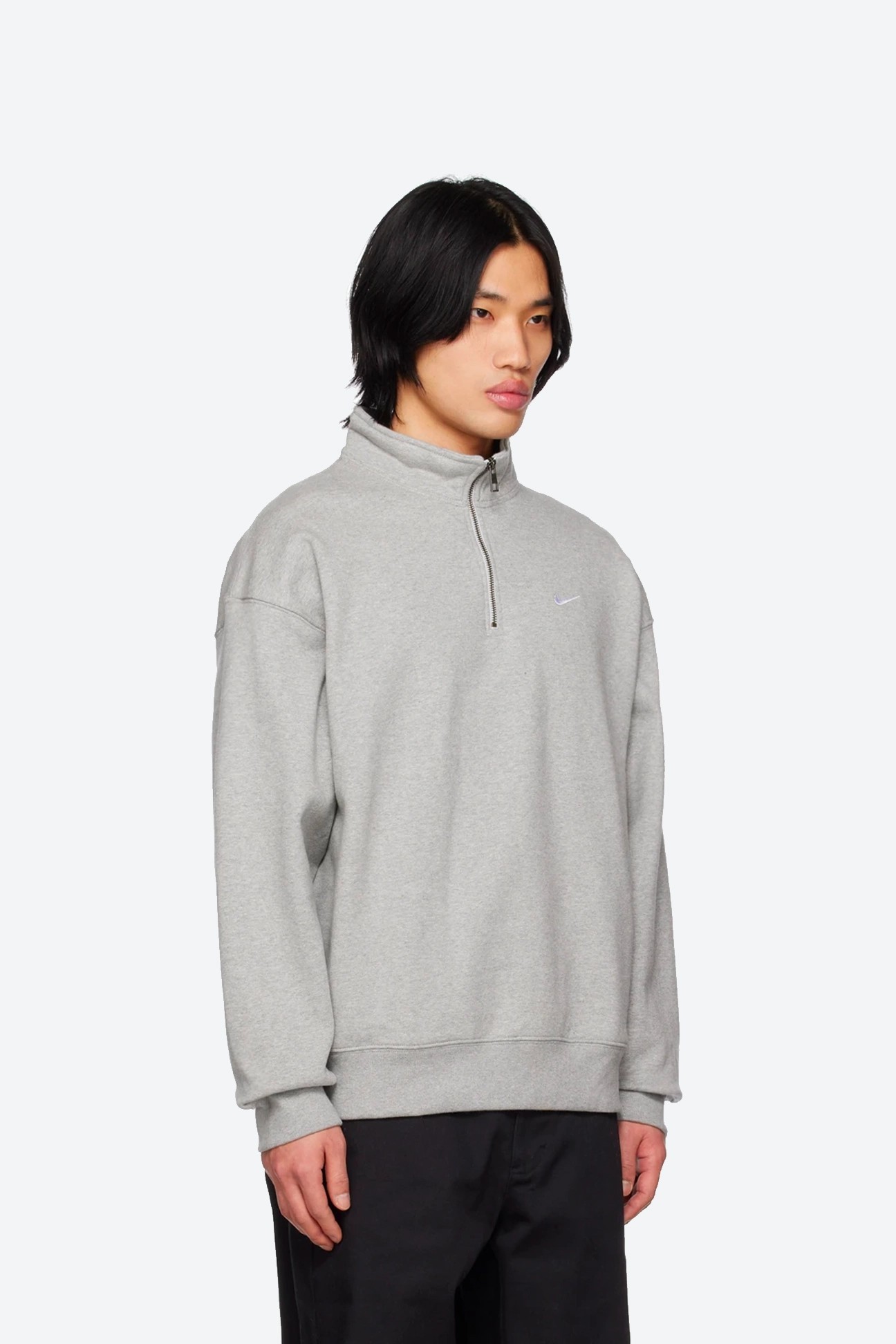 Solo Swoosh Çeyrek Fermuarlı Üst - Dark Grey Heather/Silver