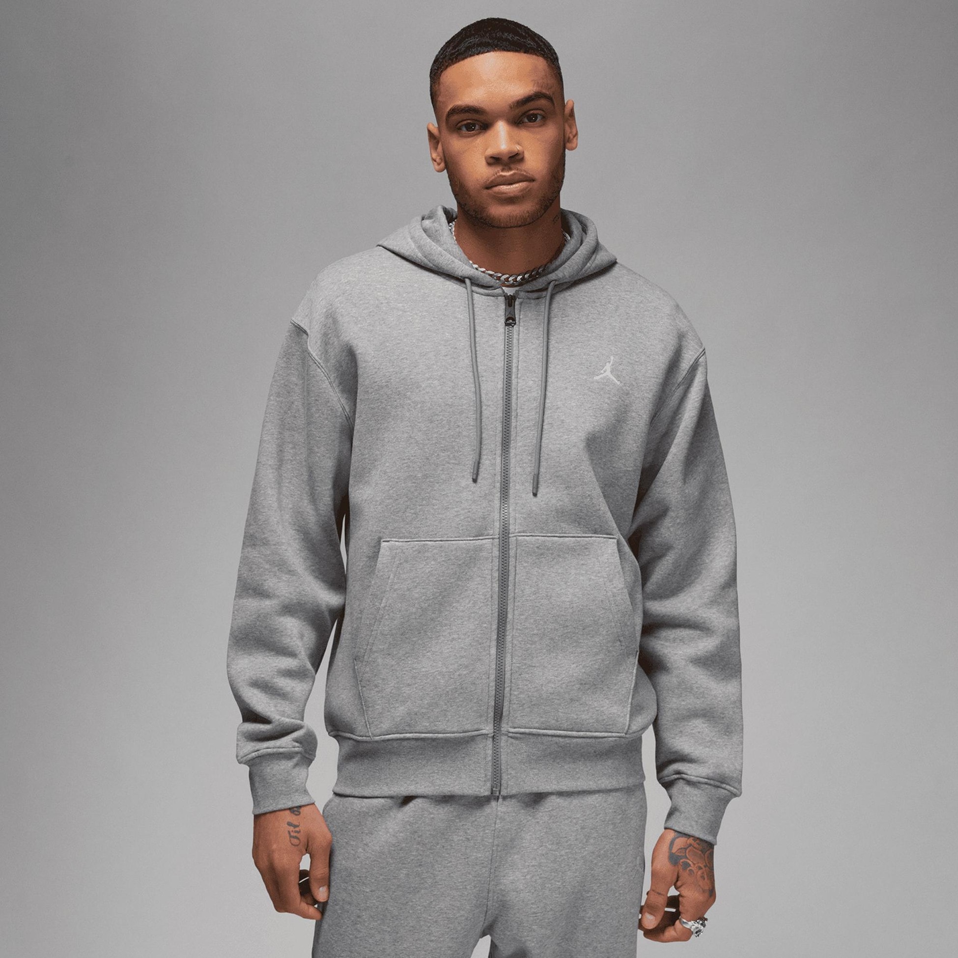 Essentials Tam Boy Fermuarlı Fleece Takım - Dark Grey Heather/Silver