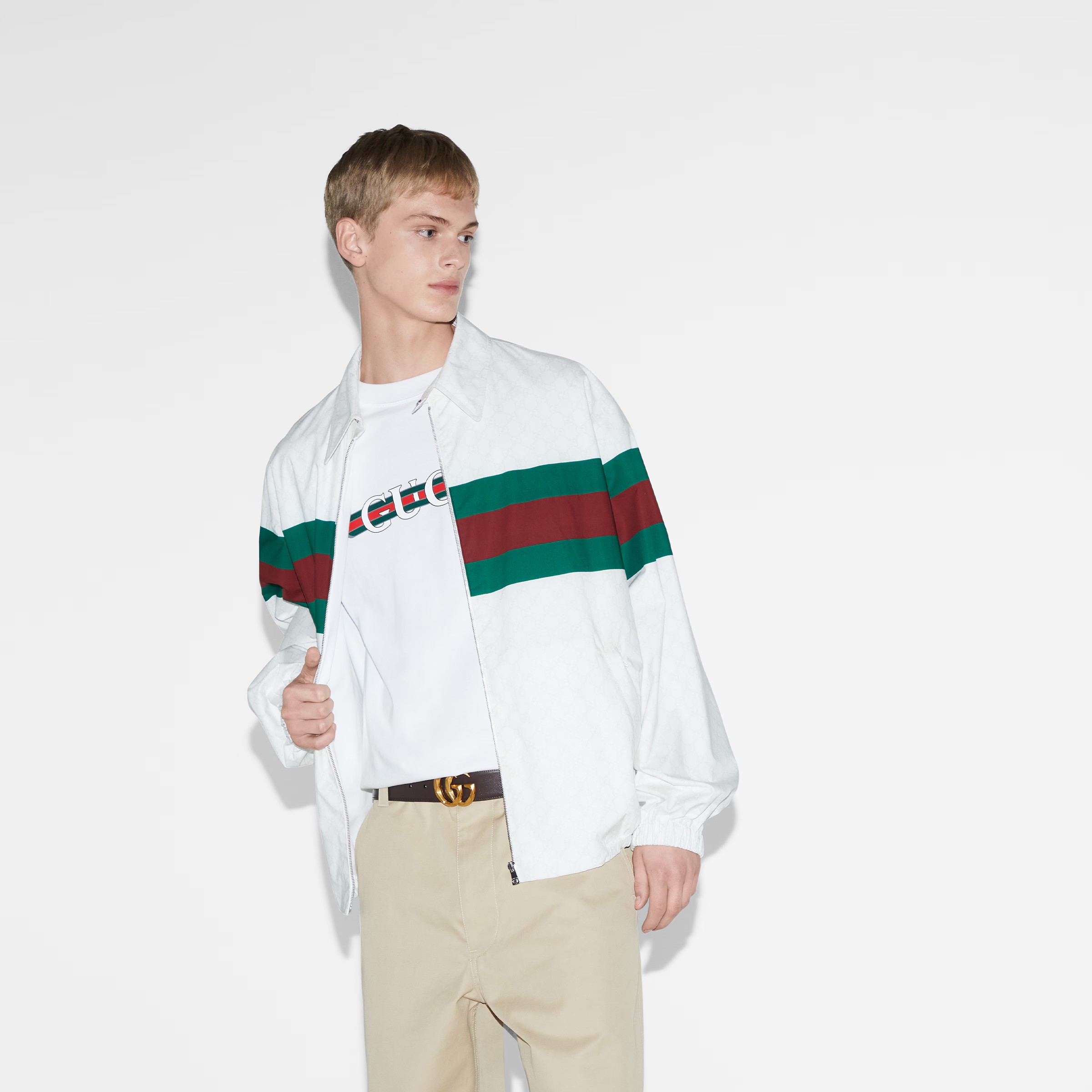 Cotton jersey T-shirt with print - Beyaz