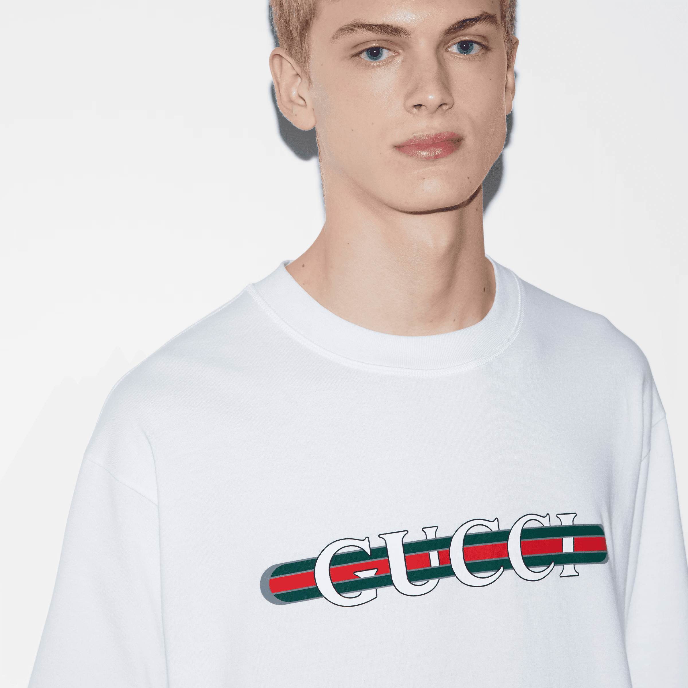 Cotton jersey T-shirt with print - Beyaz