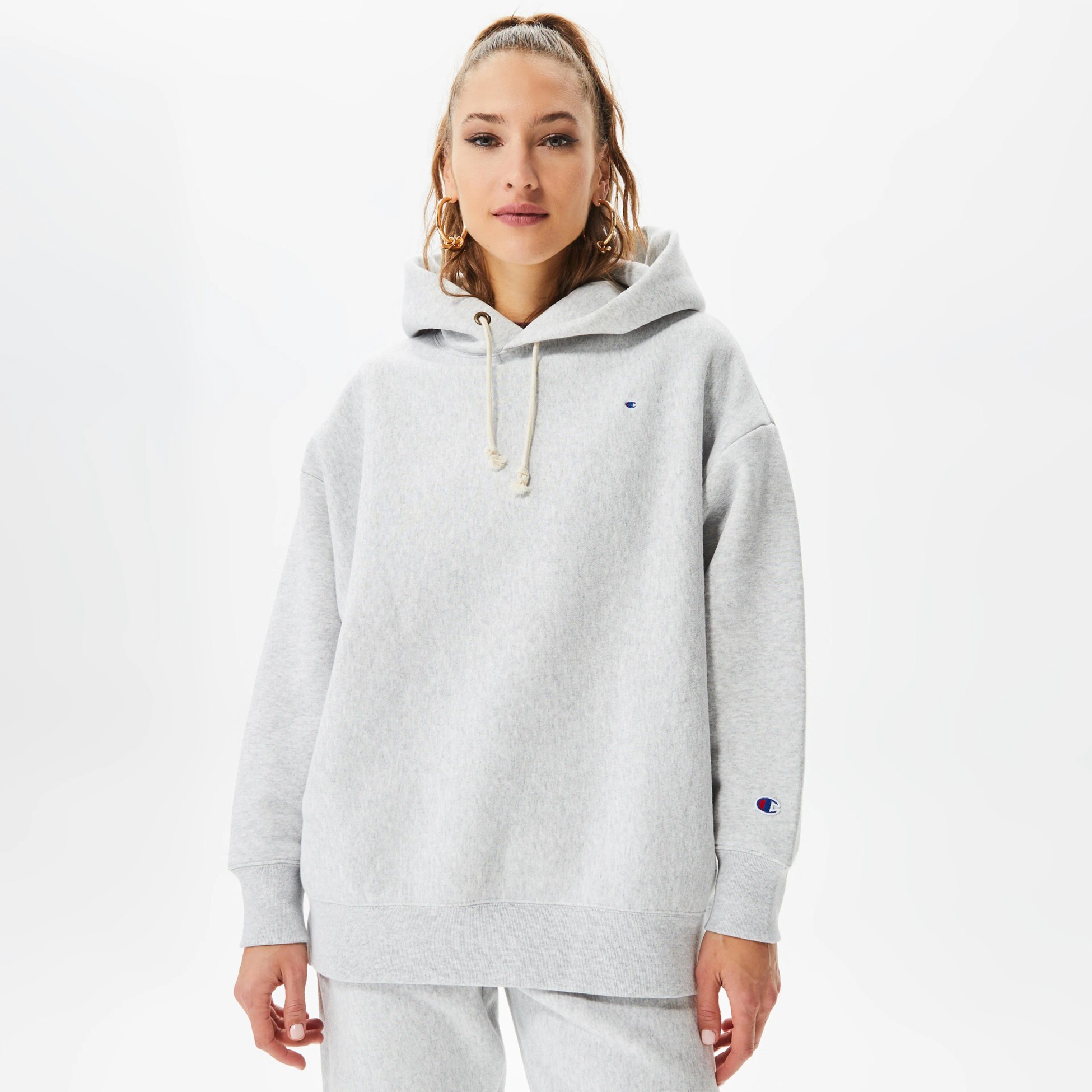Reverse Weave Kadın Hoodie C Logo - Gri