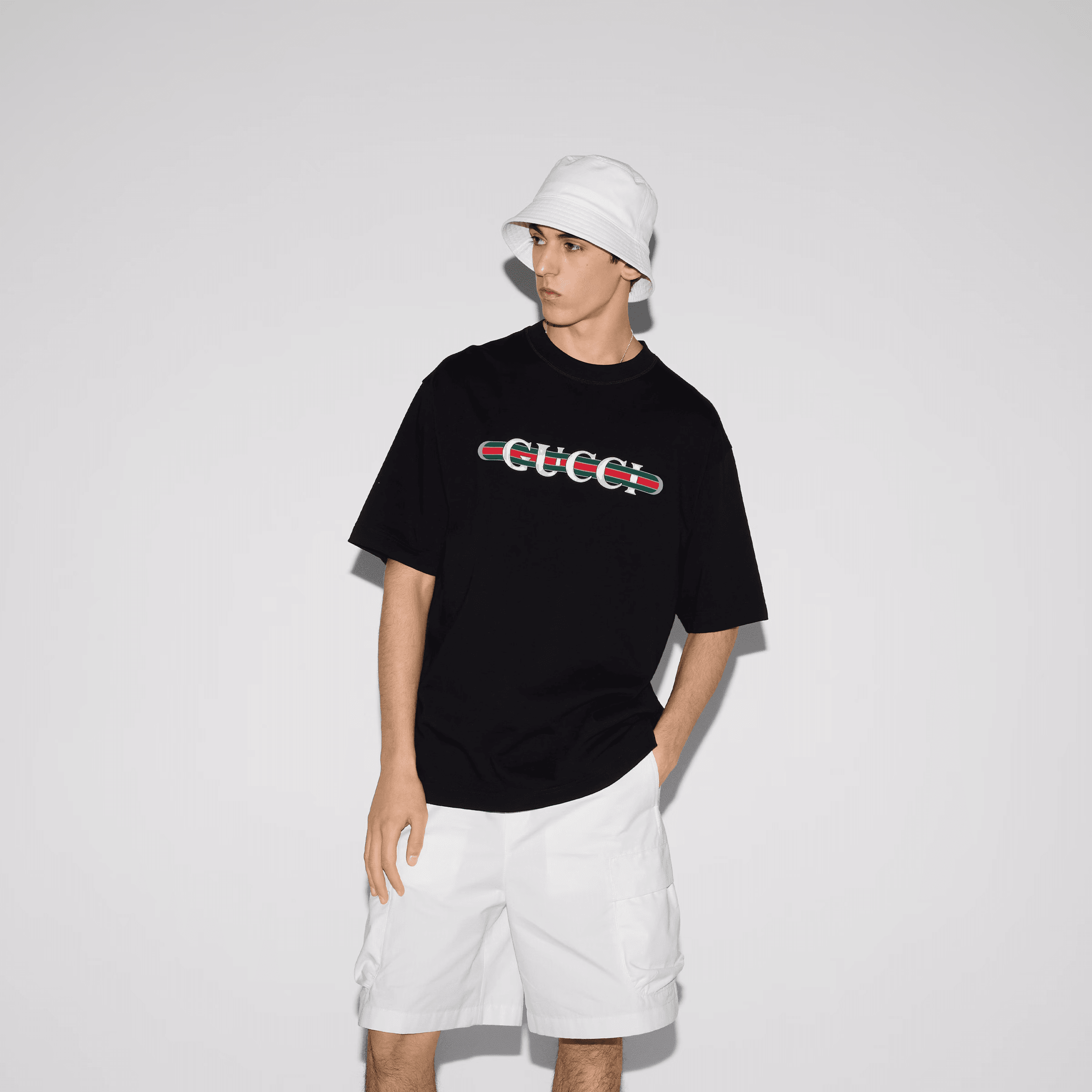 Cotton jersey T-shirt with print - Siyah