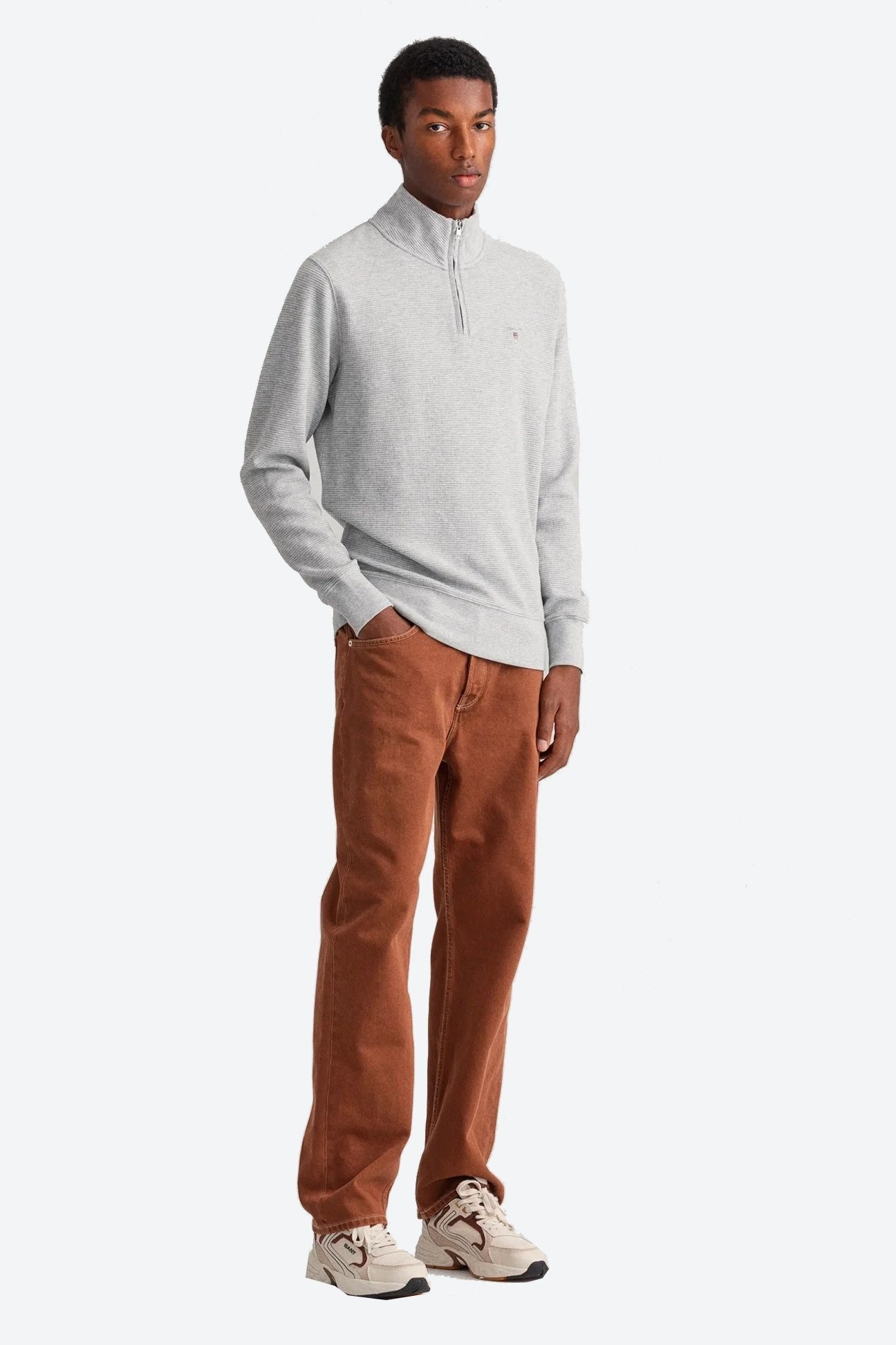 Regular Fit Yarım Fermuarlı Sweatshirt - Dark Grey Heather/Silver
