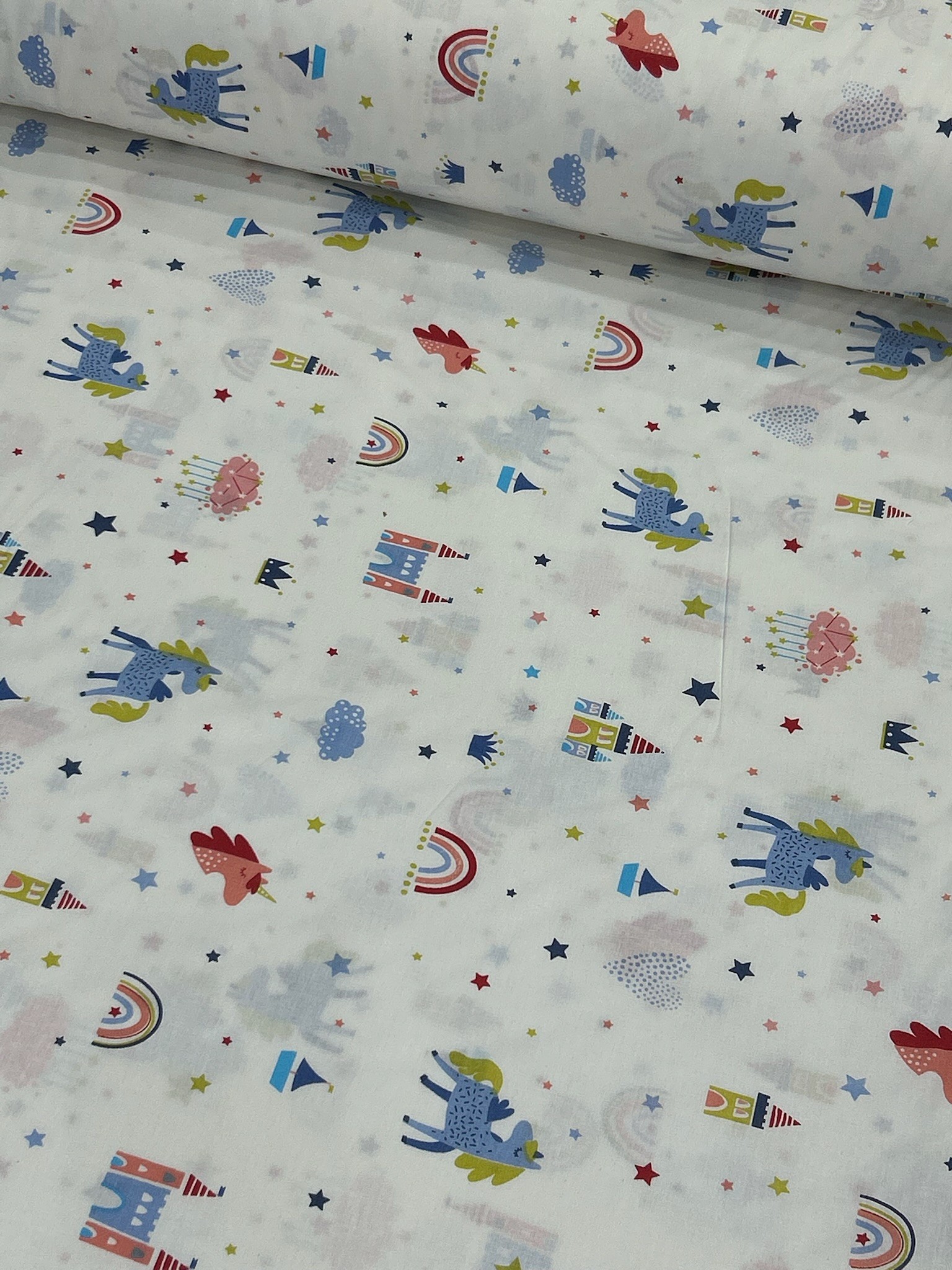 Mavi Sihirli Şato Poplin Kumaş