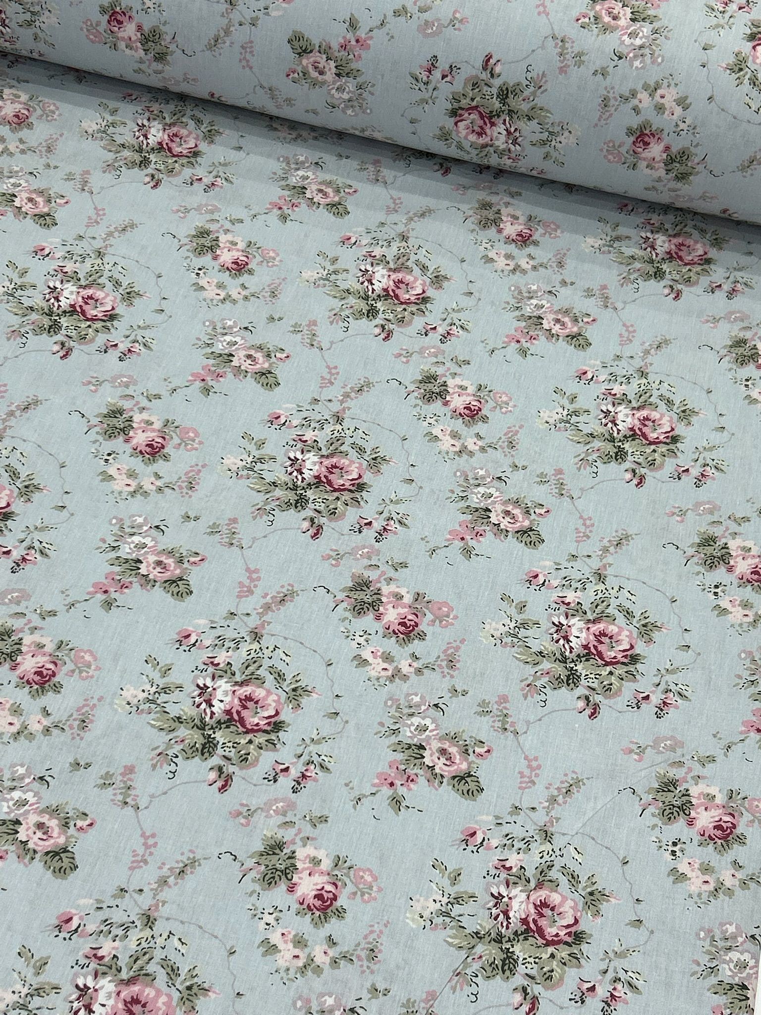 Mavi Vintage Gül Bahçesi Poplin Kumaş
