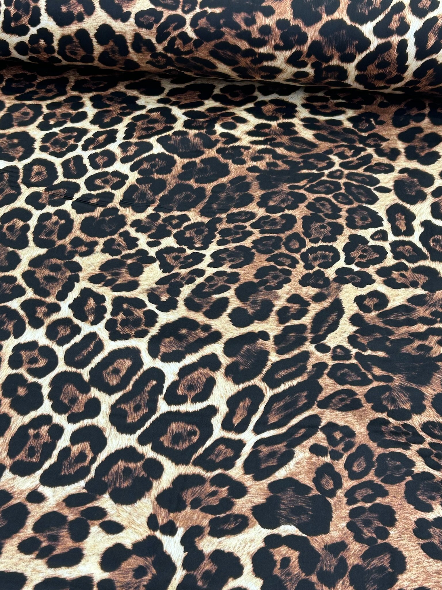 Leopar Desenli Pamuk Saten Kumaş - Kahverengi