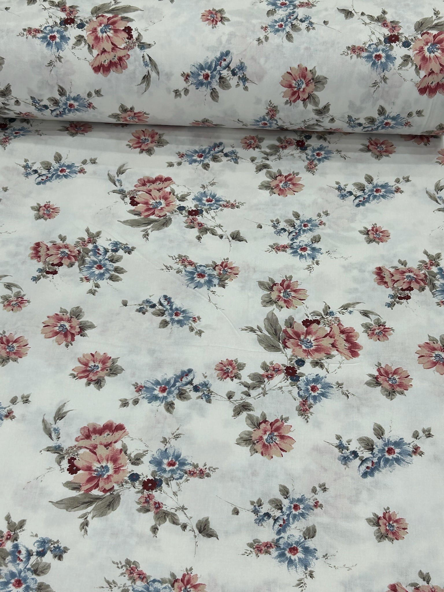 Gül Mavi Florea Poplin Kumaş