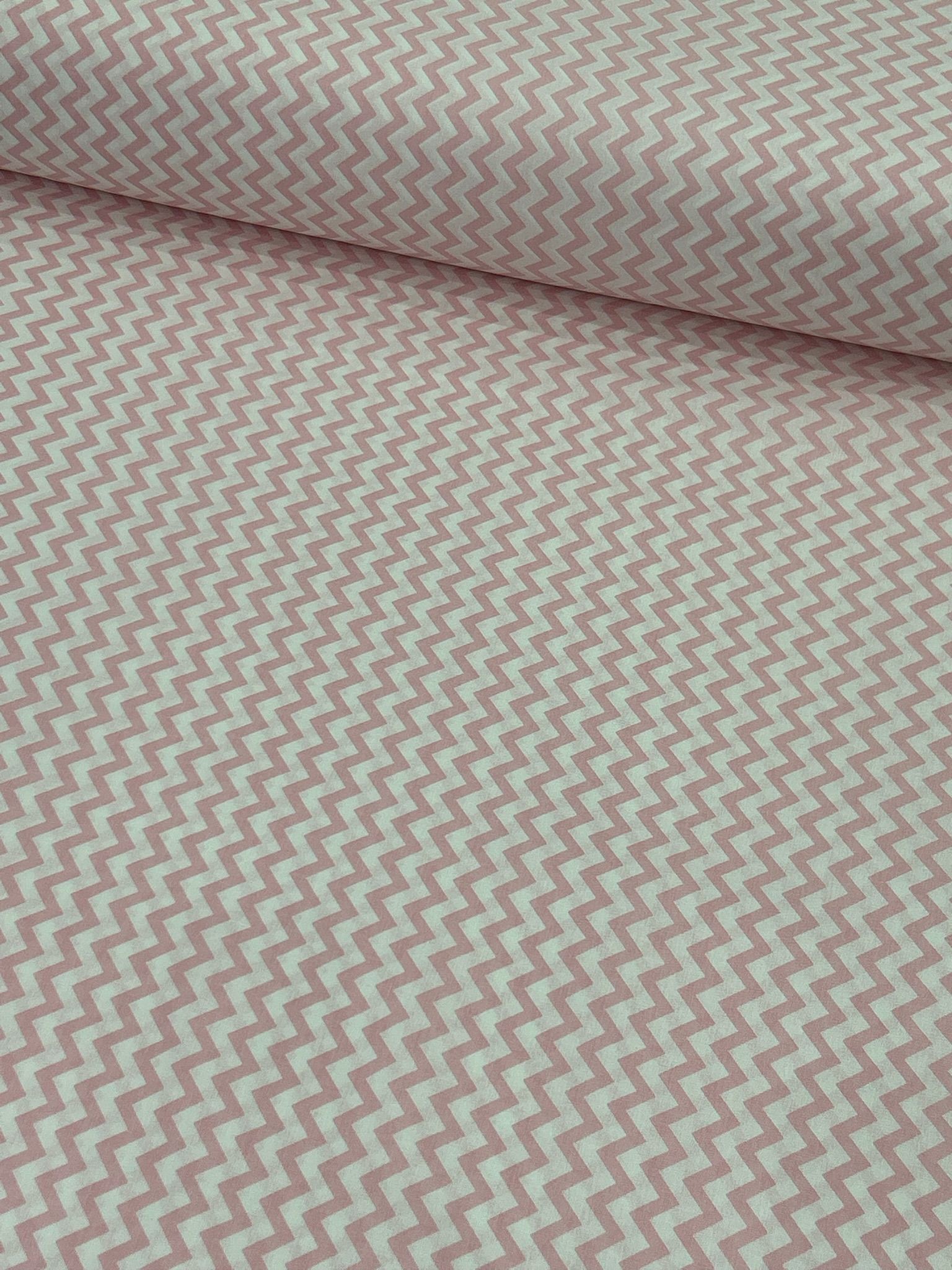 Pembe Zikzak Poplin Kumaş