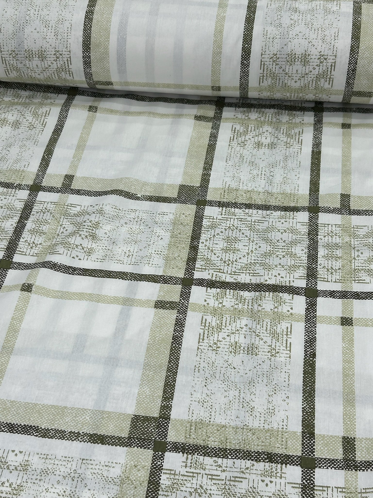 Yeşil Retro Kare Poplin Kumaş