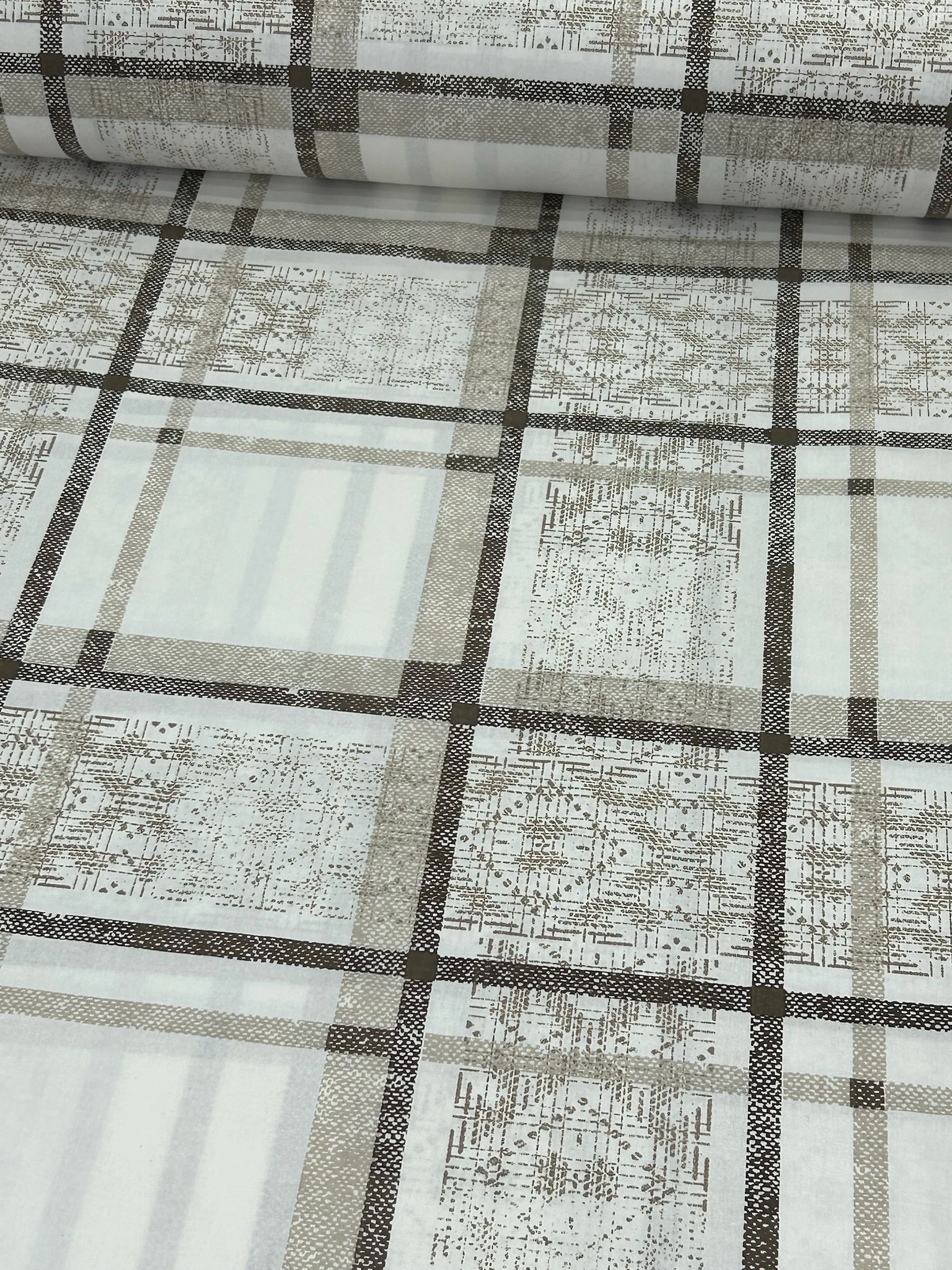 Bej Retro Kare Poplin Kumaş