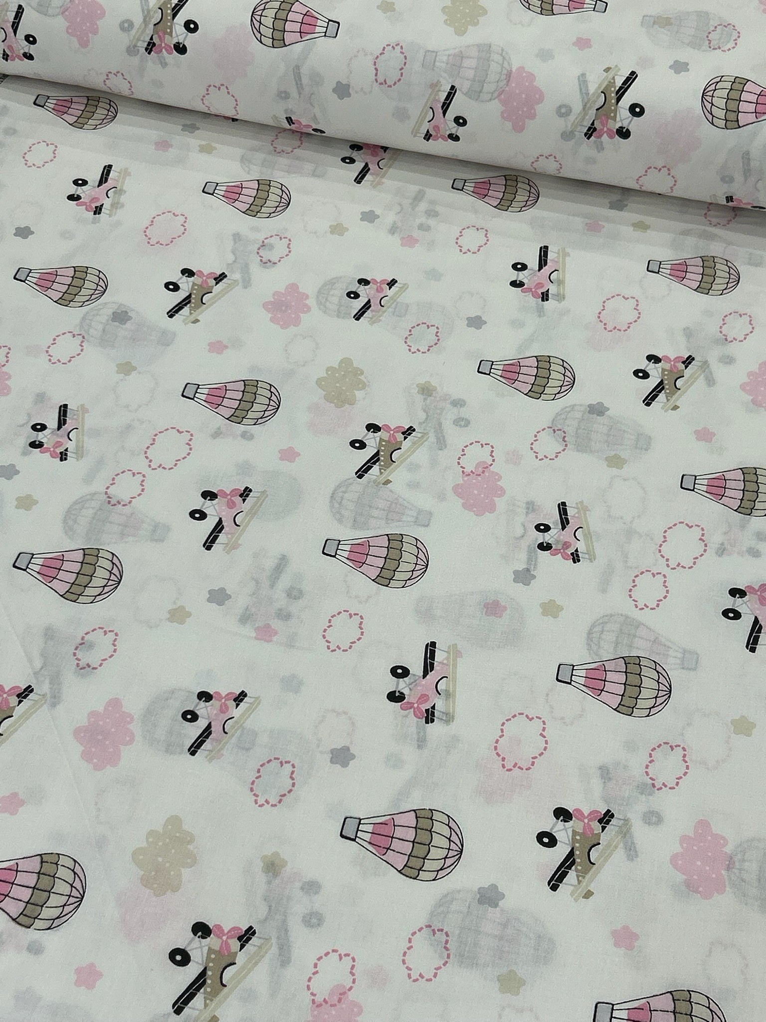 Pembe Balon ve Planör Poplin Kumaş