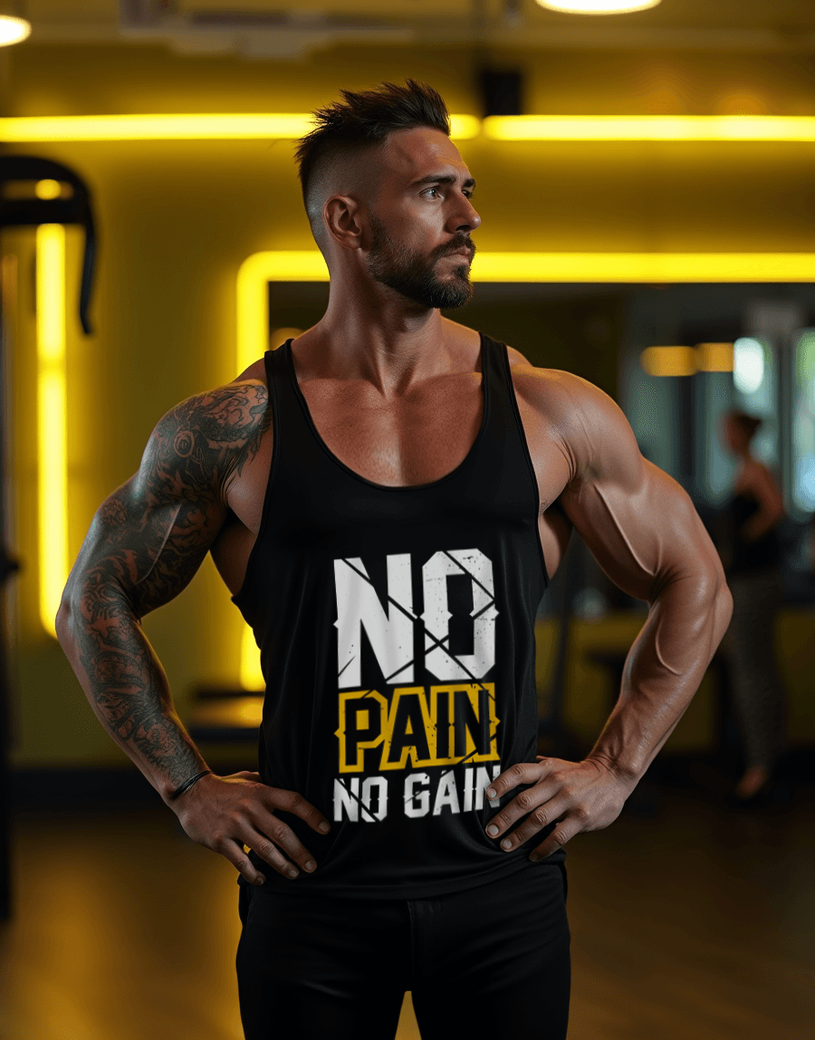 No Pain No Gain Crack Fitness Gym Tank Top Sporcu Atleti Siyah