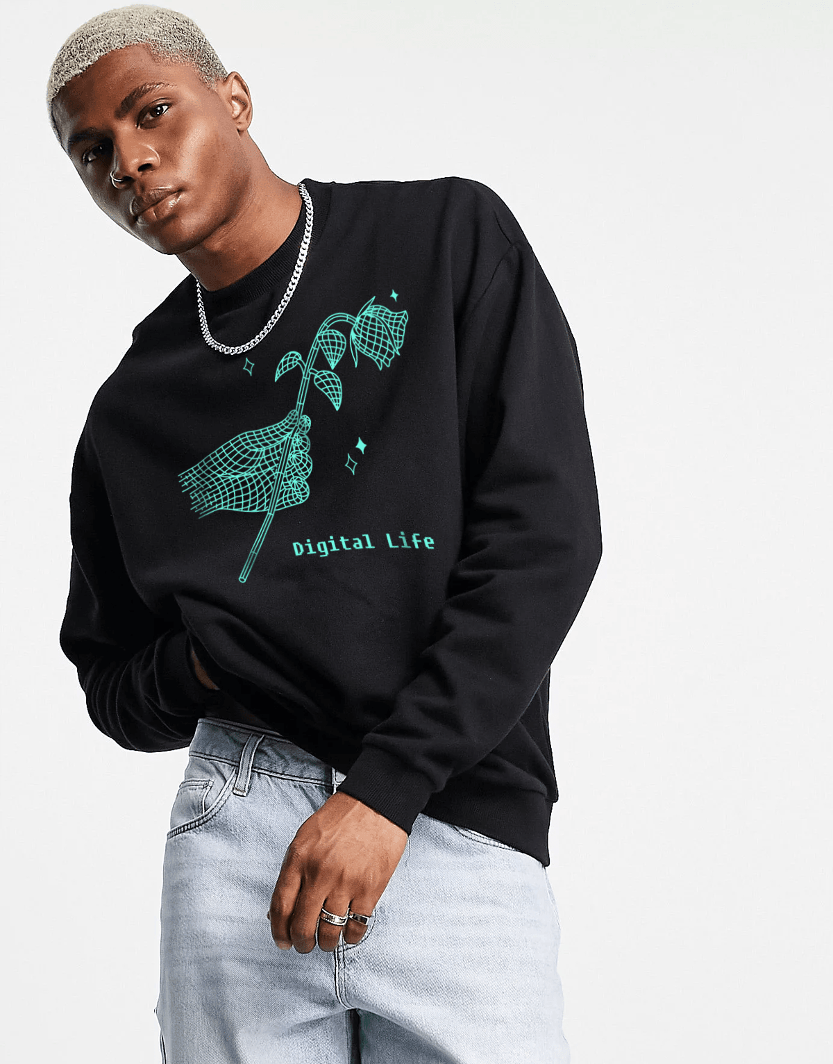 Digital Life Oversize Sweatshirt Siyah