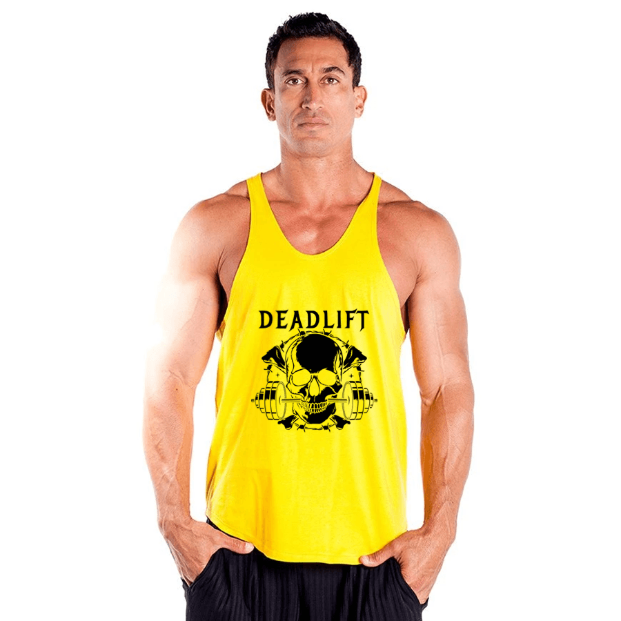 Dead Lift Skull Fitness Gym Tank Top Sporcu Atleti Sarı