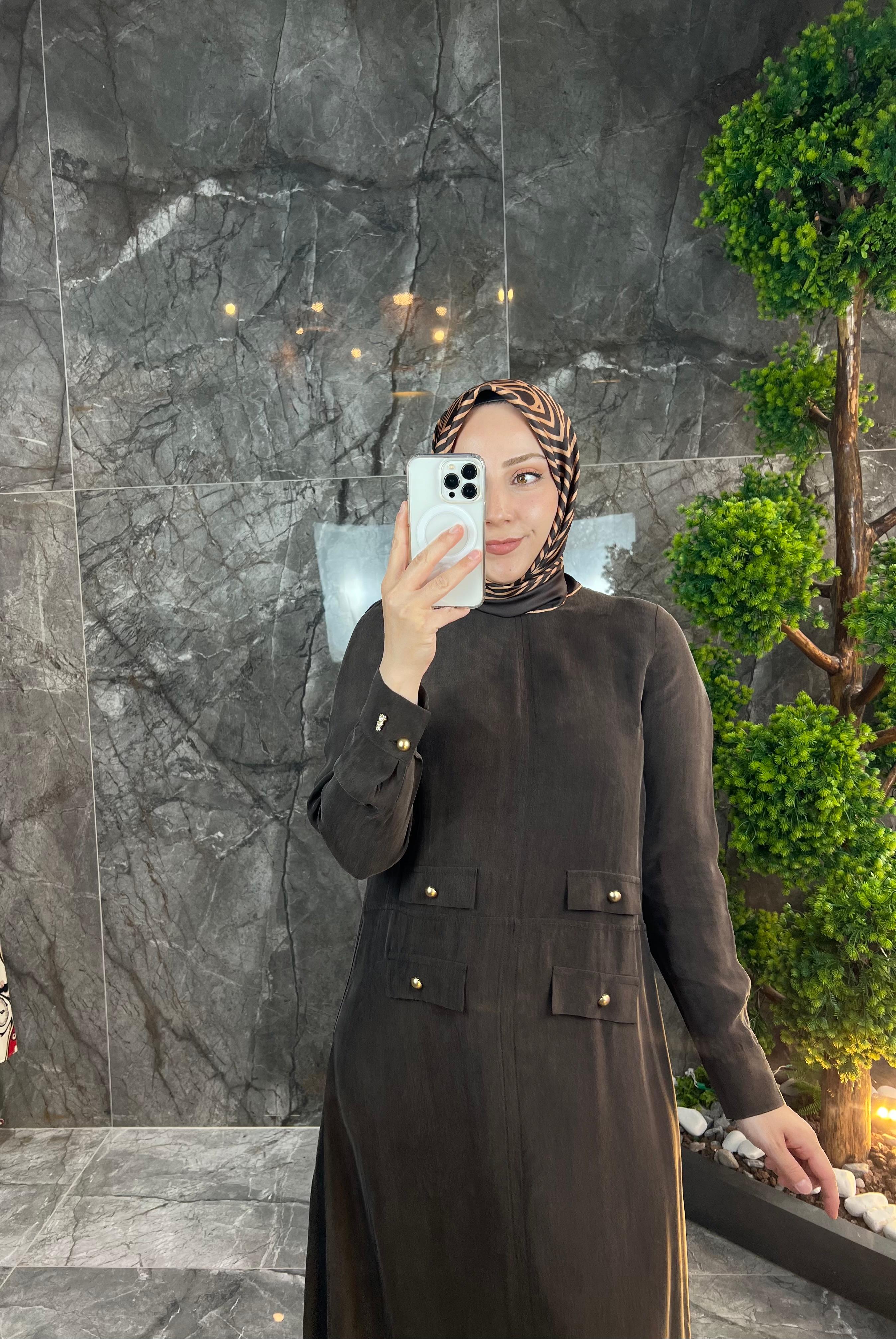 MİSS DALİDA İpek Qupro Dekor Cepli Elbise