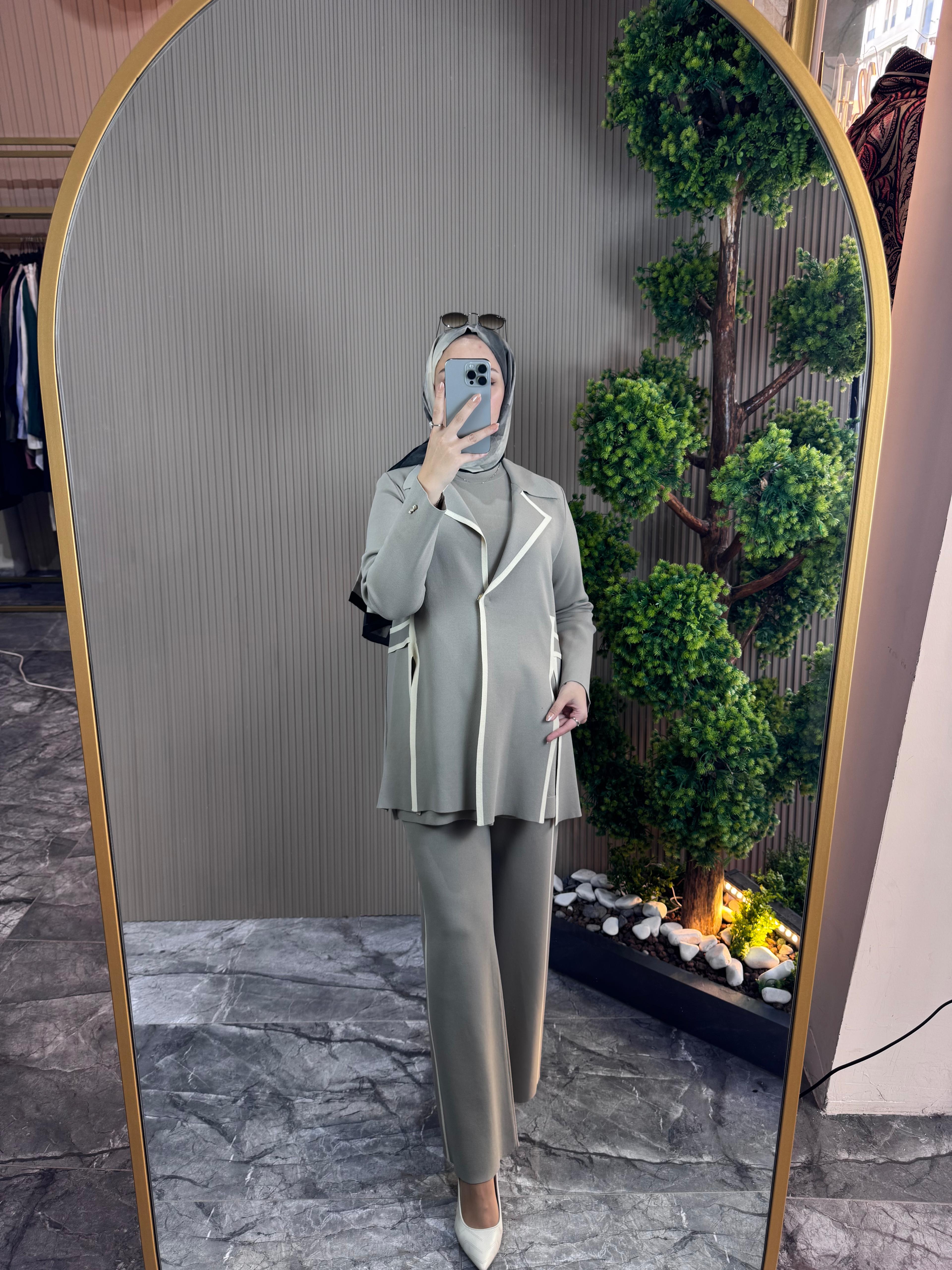 MİSS DALİDA Çelik Örme Rayon Ceket/iç bluz ve Pantolonlu Takım