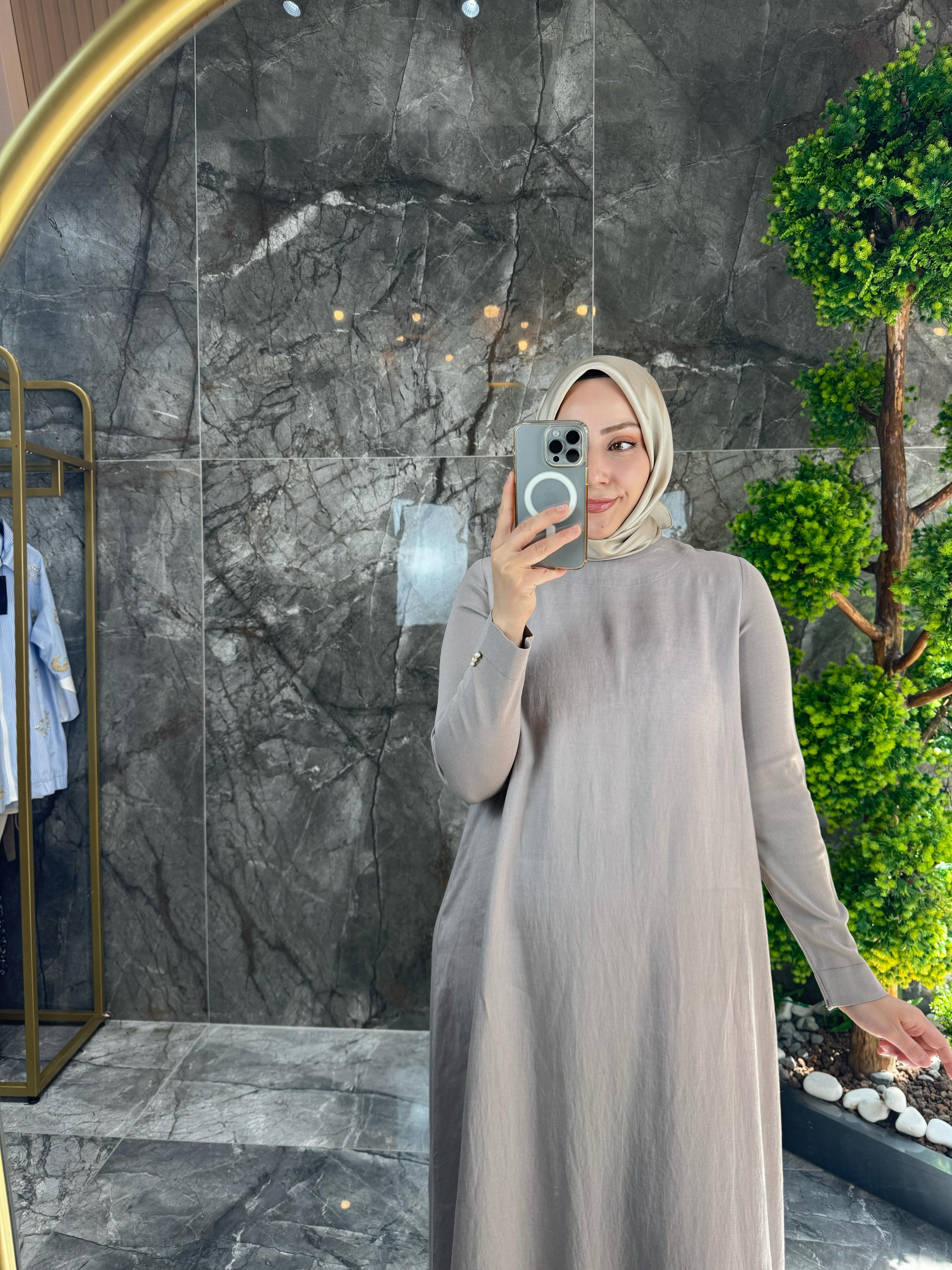 MİSS DALİDA Merserize Detalı Keten Elbise