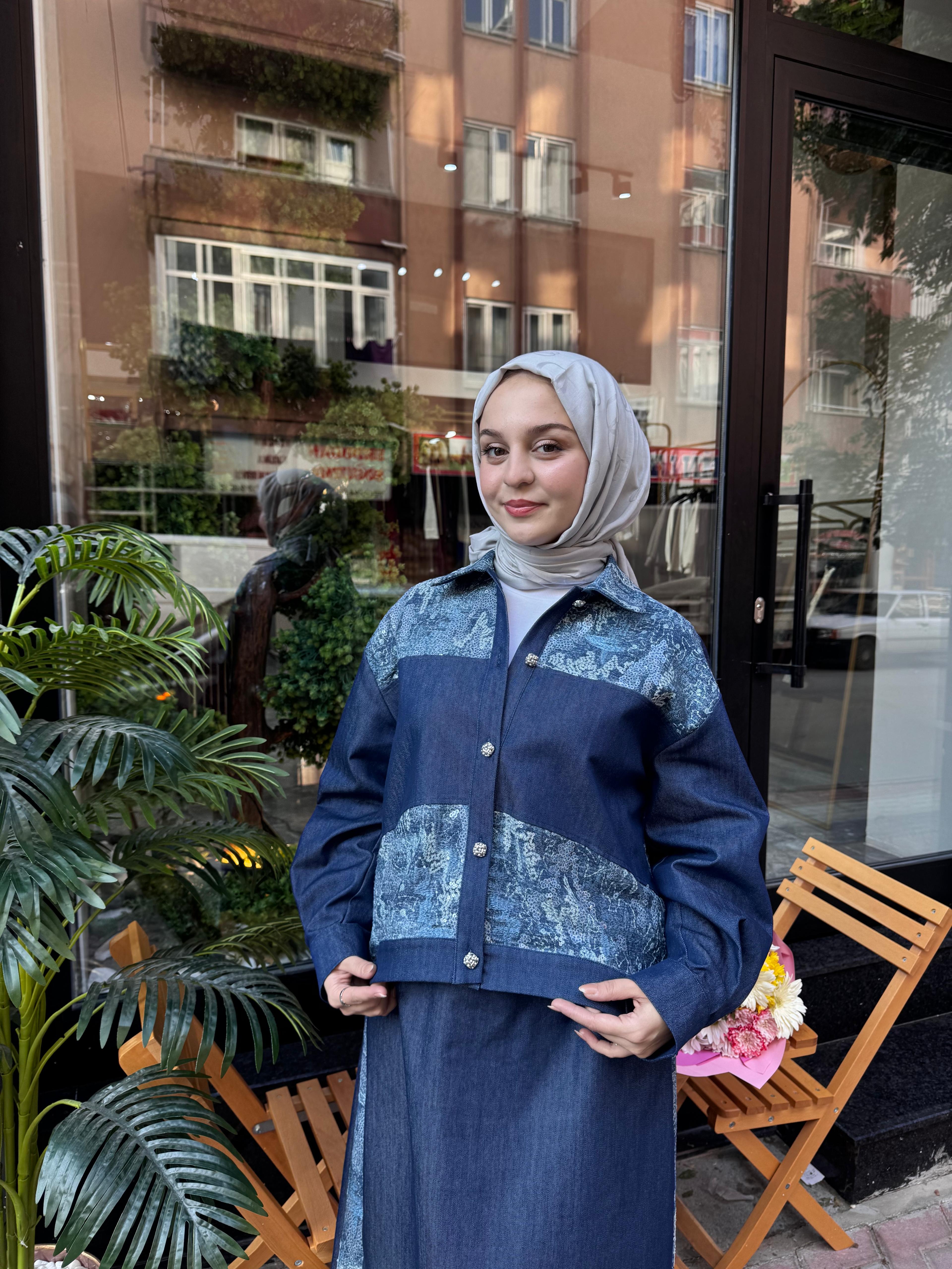 GHİSA Pul/Payet işlemeli Denim Etekli Takım