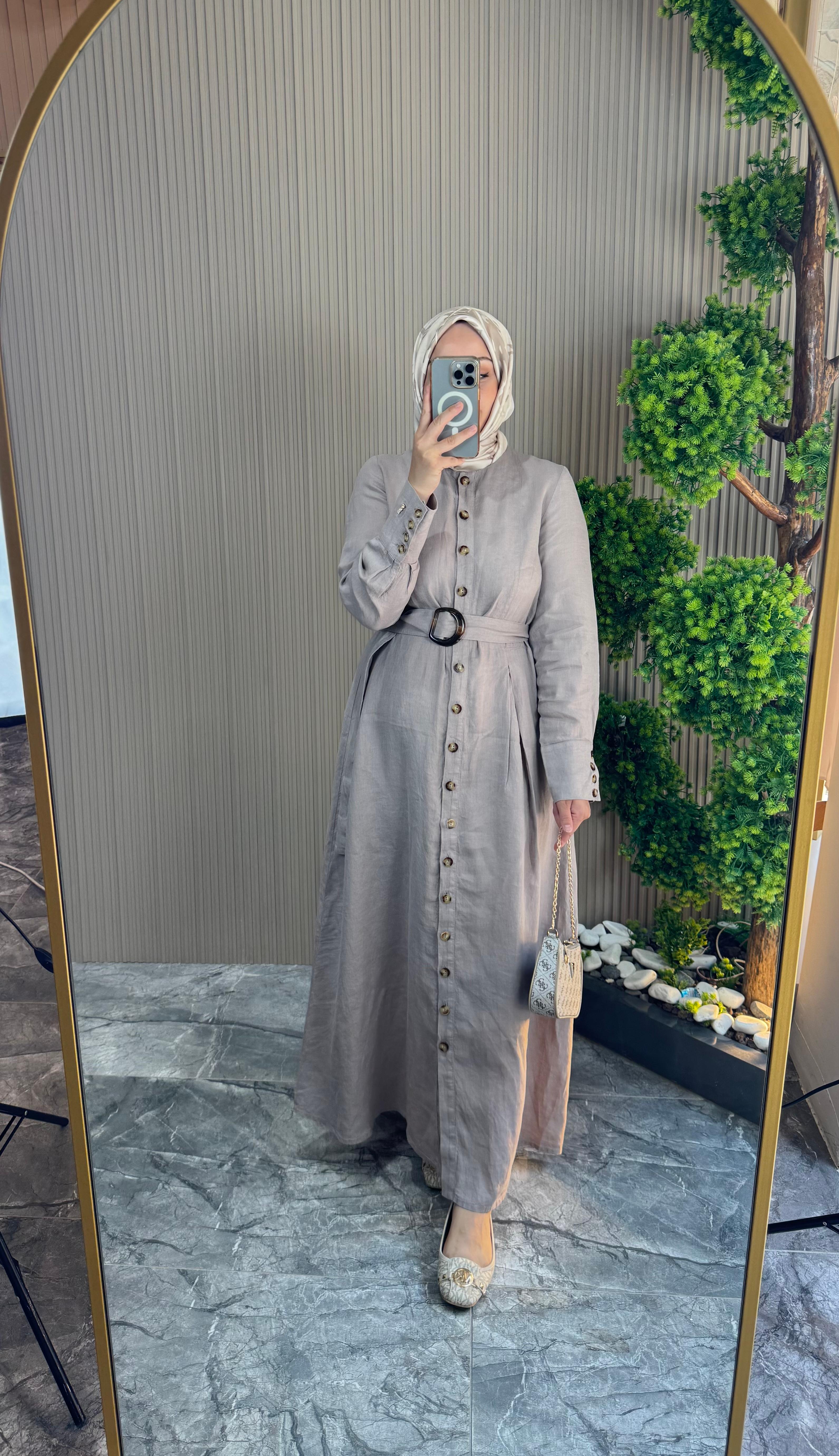 MİSS DALİDA %100 Ham Keten Elbise
