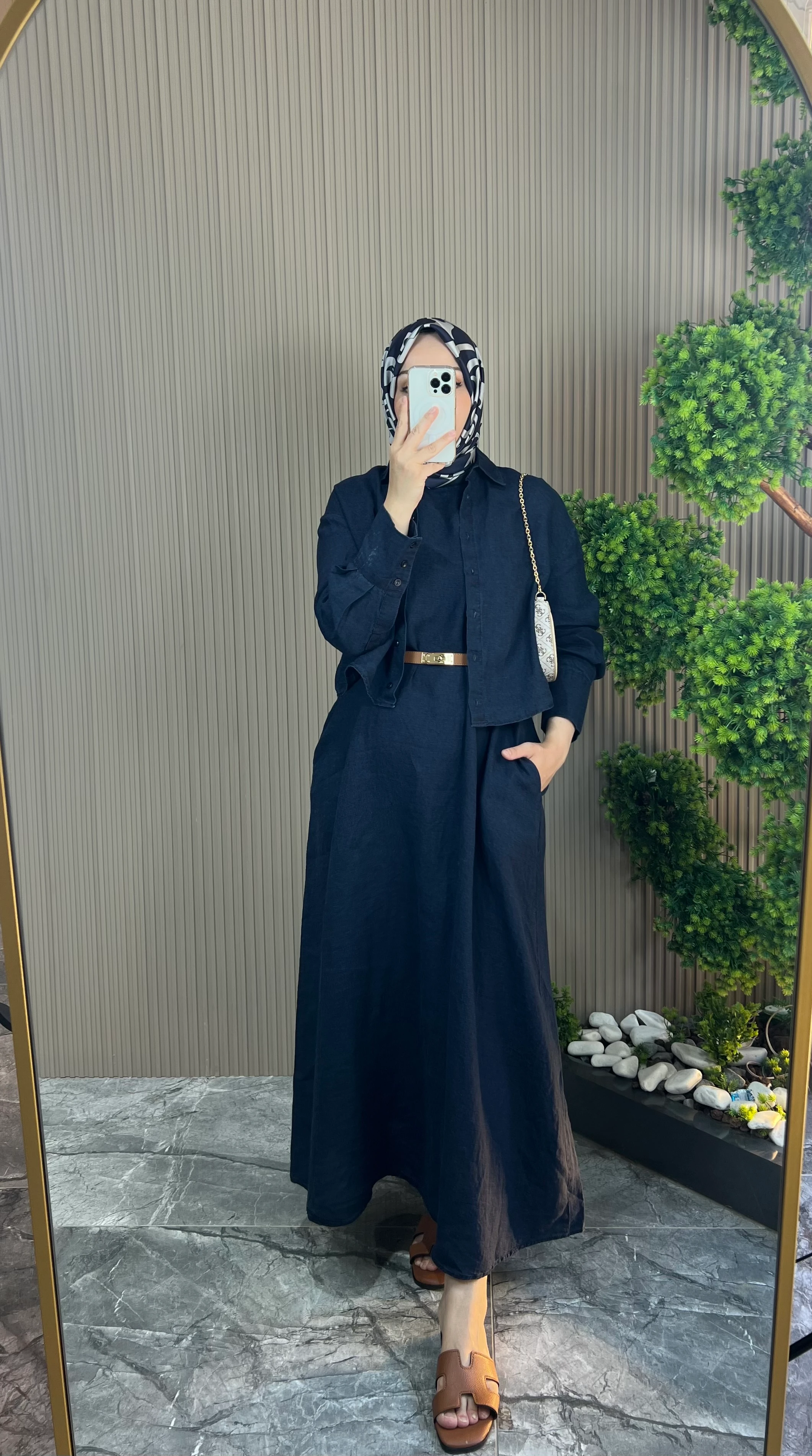 TERZİ DÜKKANI %100 Keten Denim Efektli elbise