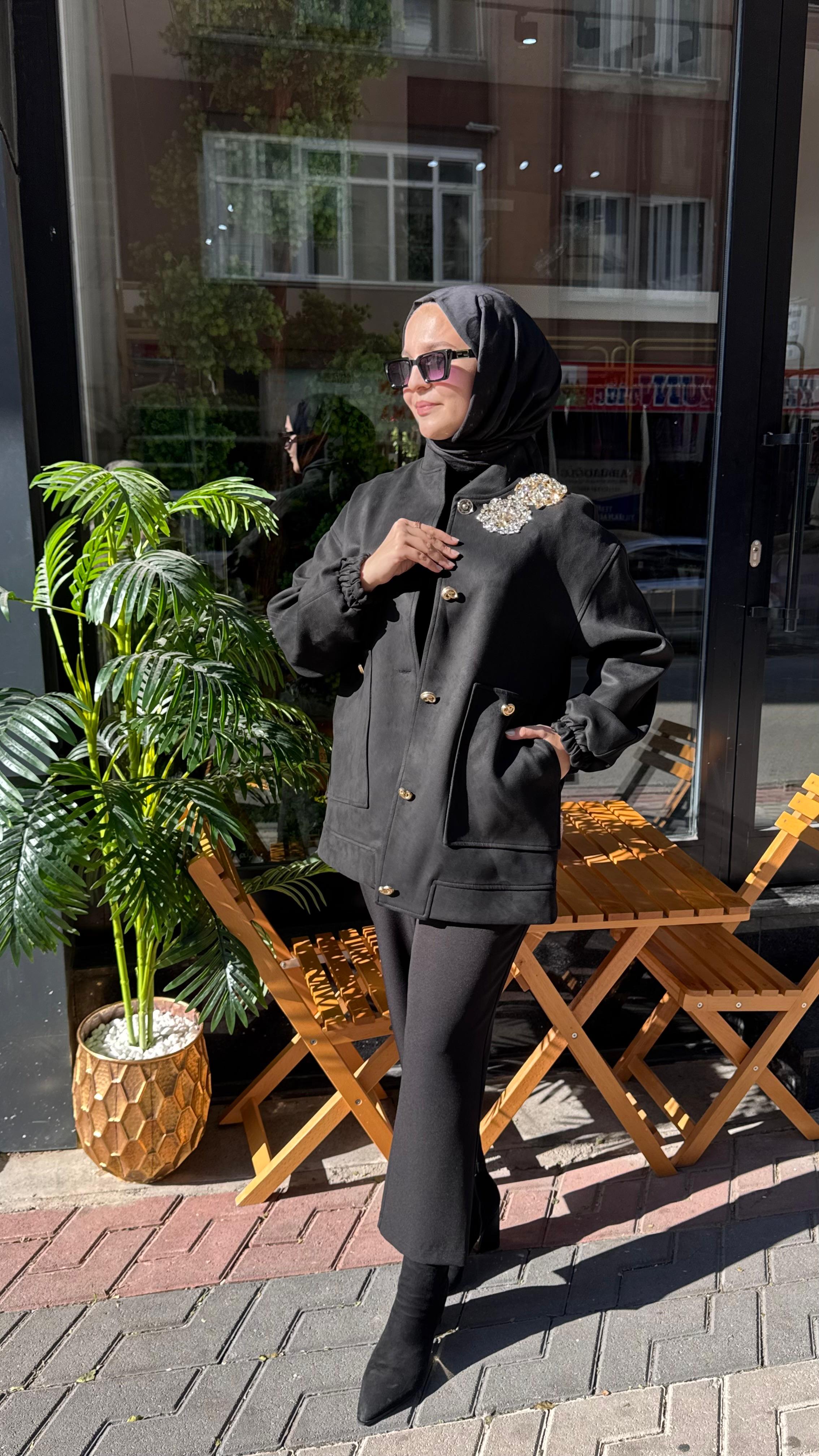 MİSSEMRAMİS TAŞ DETAYLI BOMBER CEKET