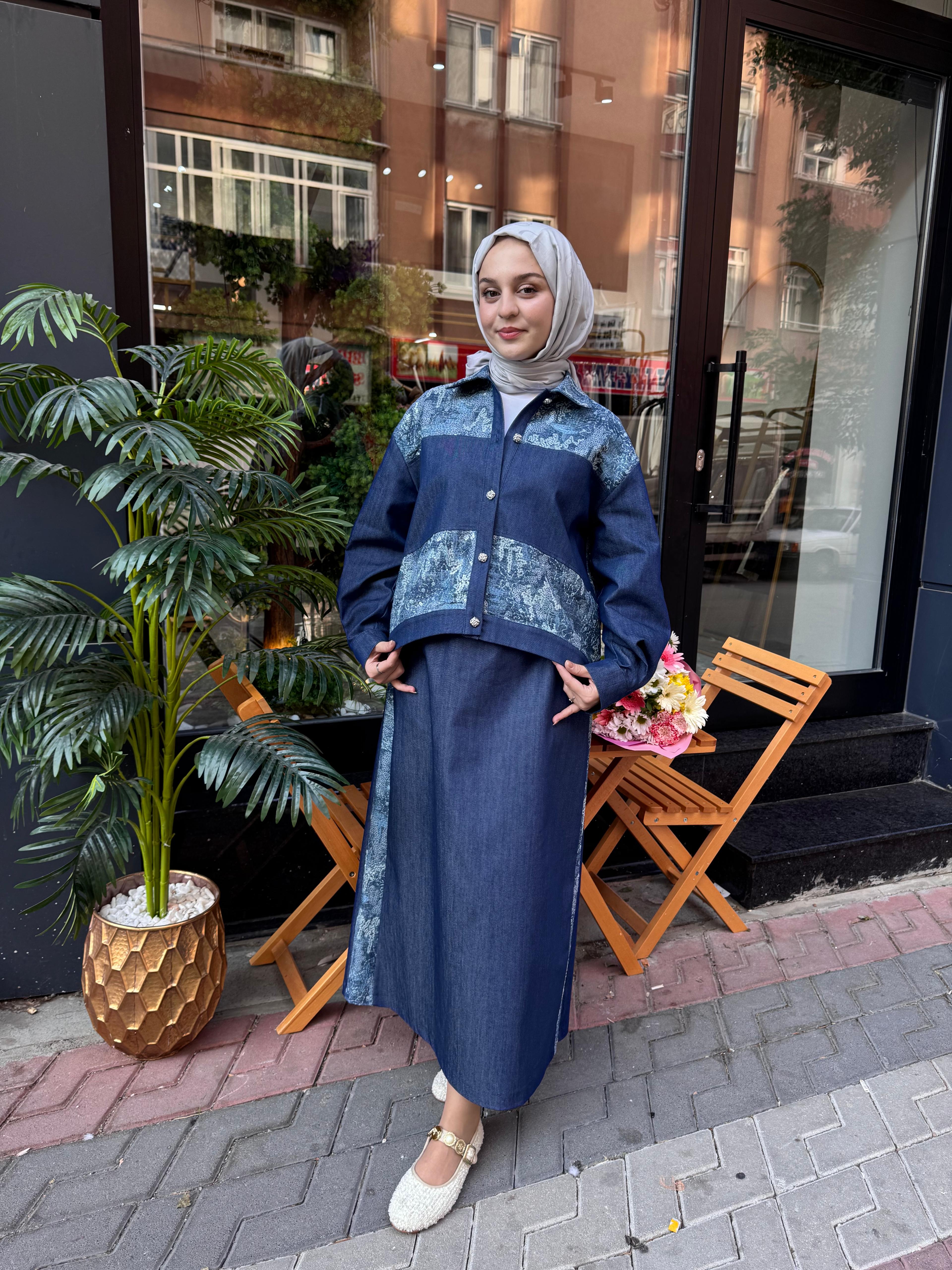 GHİSA Pul/Payet işlemeli Denim Etekli Takım