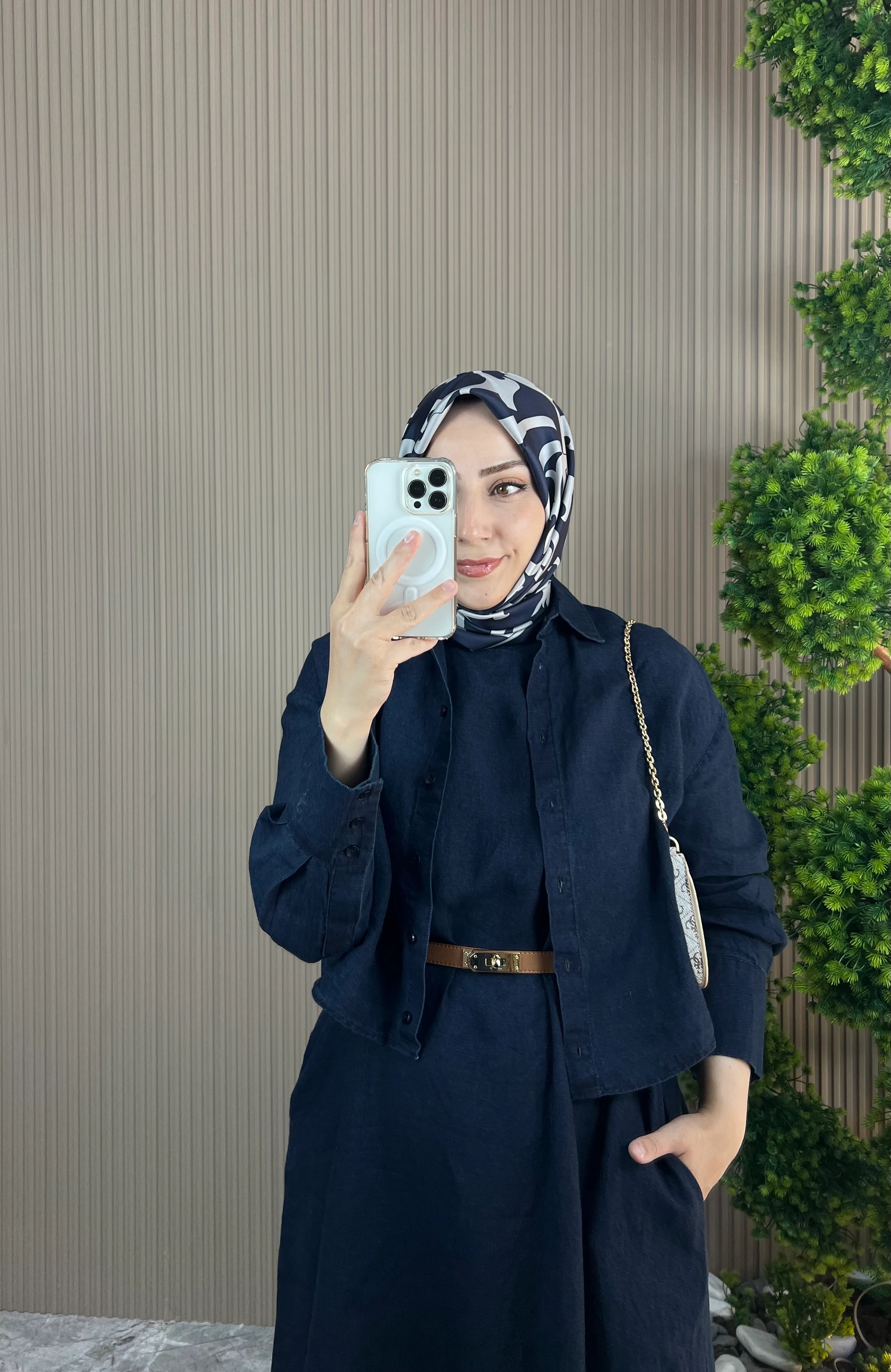 TERZİ DÜKKANI %100 Keten Denim Efektli elbise