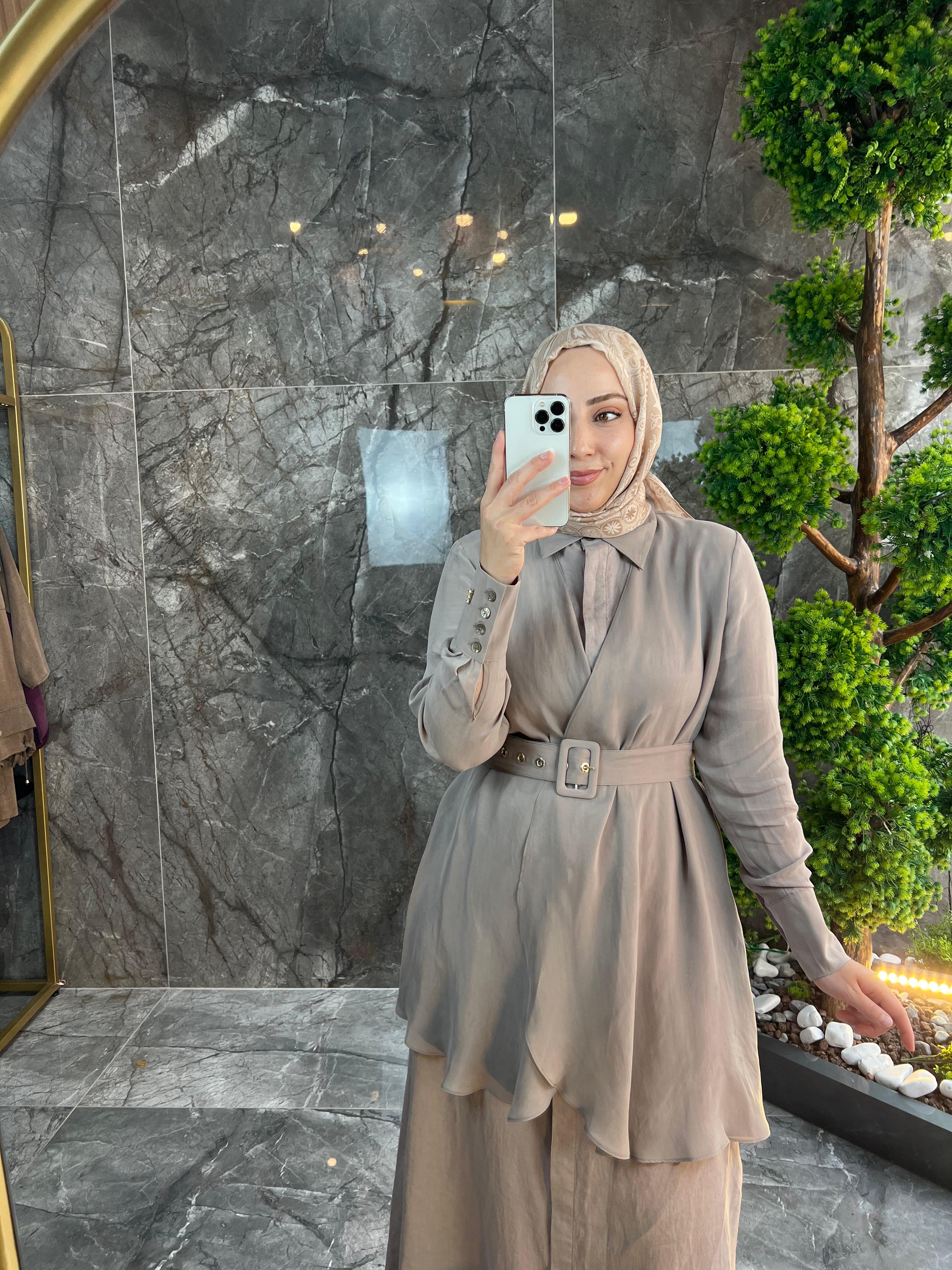 MİSS DALİDA %100 Ham Keten İpek Qupro Detaylı Elbise