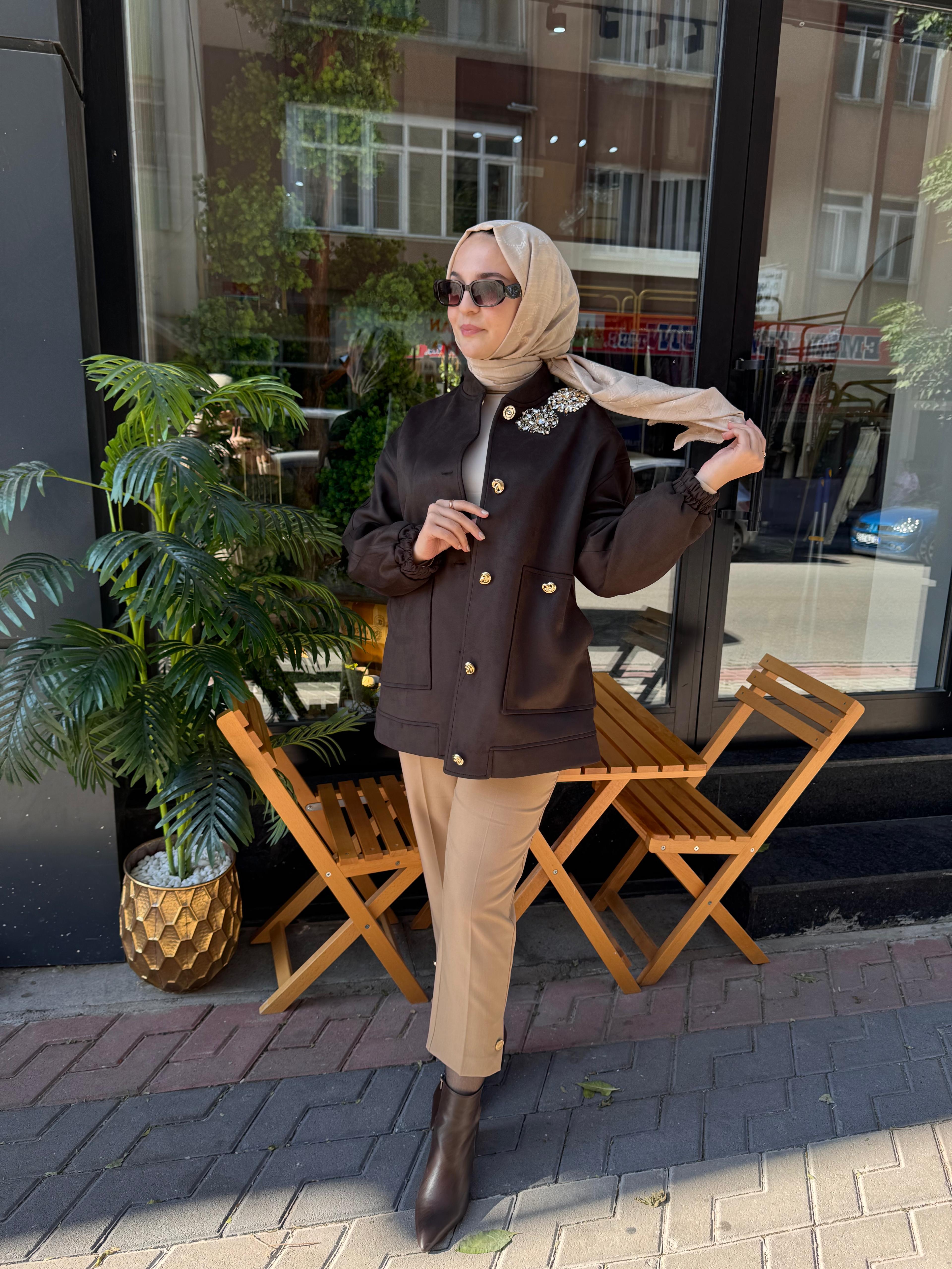 MİSSEMRAMİS TAŞ DETAYLI BOMBER CEKET