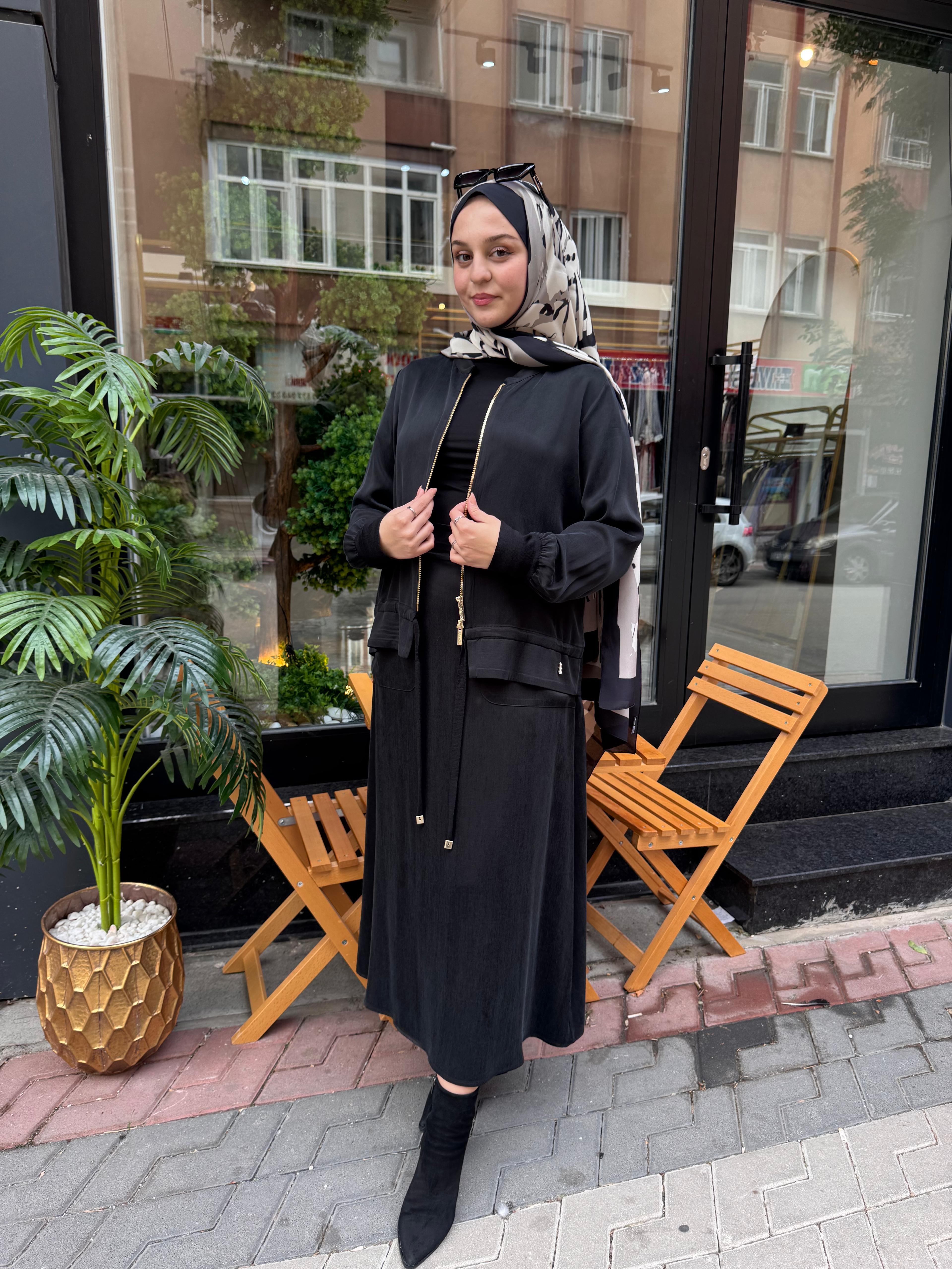 MİSS DALİDA Çift Fermuar Detaylı İpek Qupro Takım