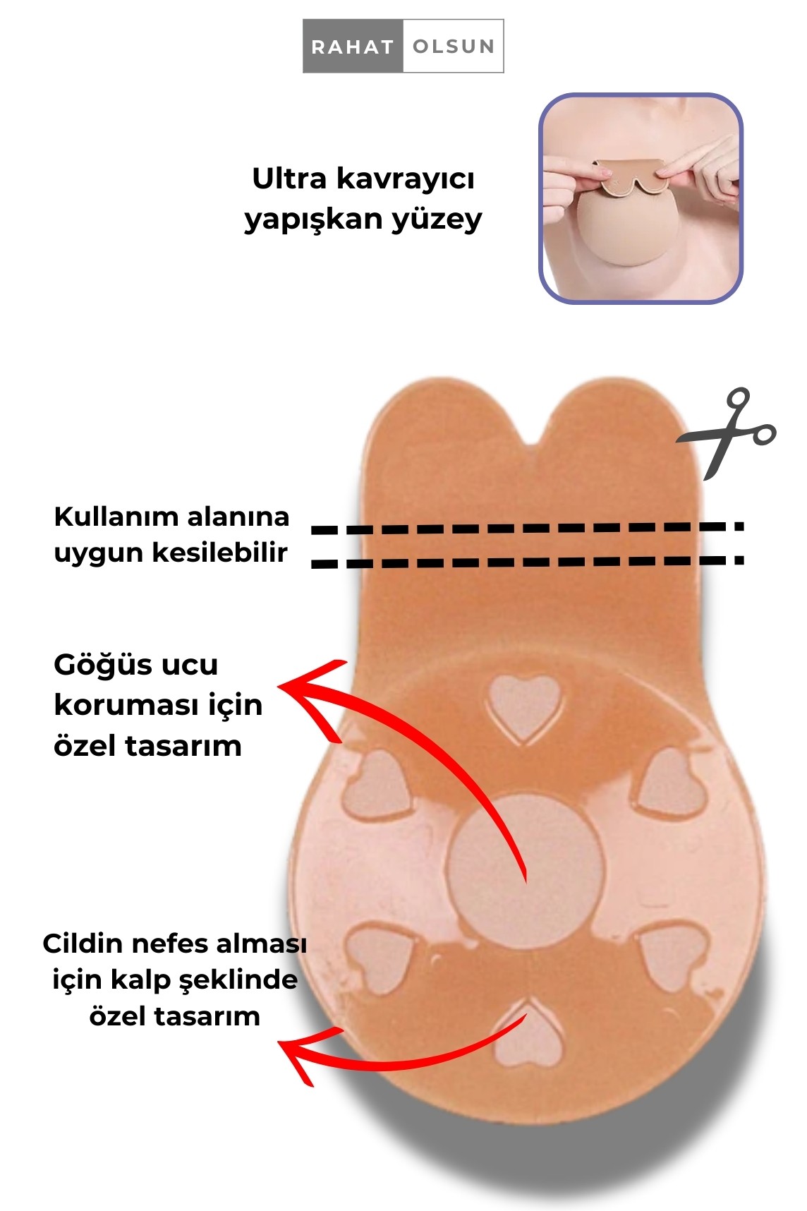 Yapışkanlı Göğüs Toparlayıcı Dikleştirici Bej Silikon Sütyen, Askısız Şekillendirici Et Sütyen