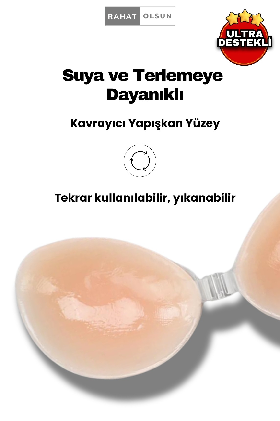 Yapışkanlı Askısız Straplez Dolgusuz Silikon Sütyen, Göğüs Toparlayıcı Et Sütyen