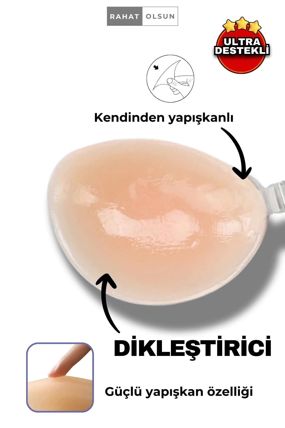 Yapışkanlı Askısız Straplez Dolgusuz Silikon Sütyen, Göğüs Toparlayıcı Et Sütyen