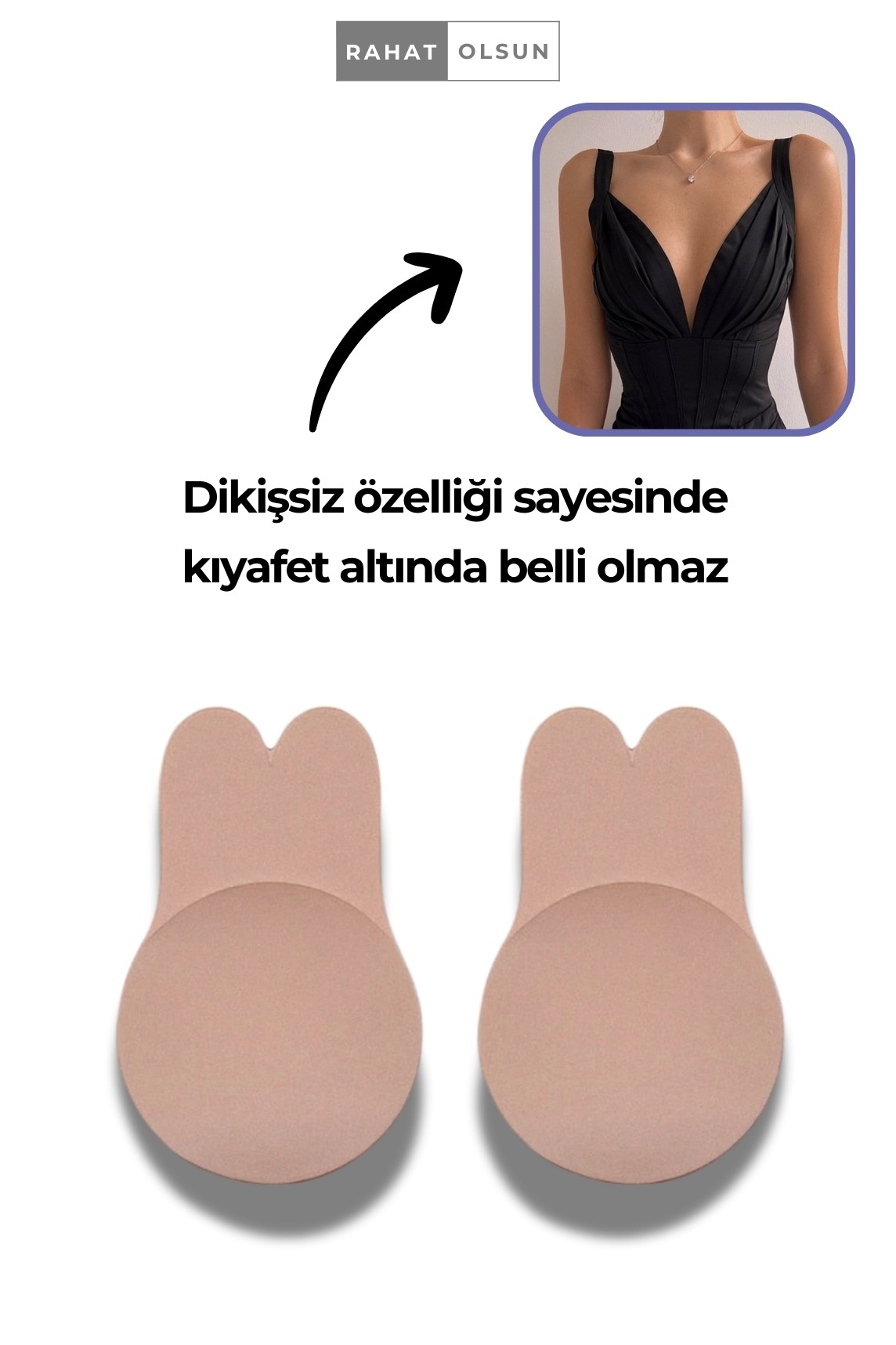 Yapışkanlı Göğüs Toparlayıcı Dikleştirici Bej Silikon Sütyen, Askısız Şekillendirici Et Sütyen