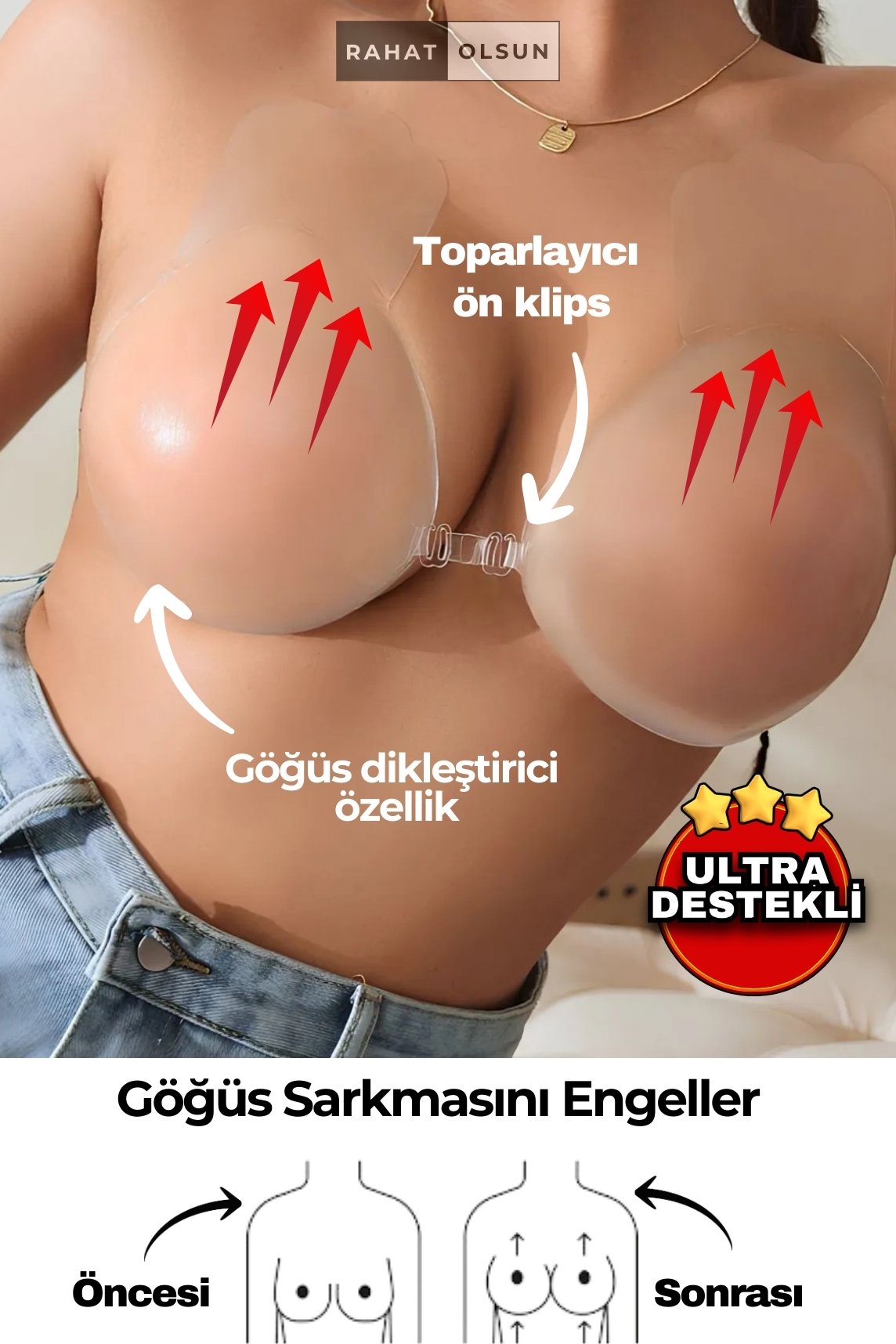 Yapışkanlı Göğüs Toparlayıcı Dikleştirici Klipsli Silikon Sütyen, Askısız Şekillendirici Et Sütyen