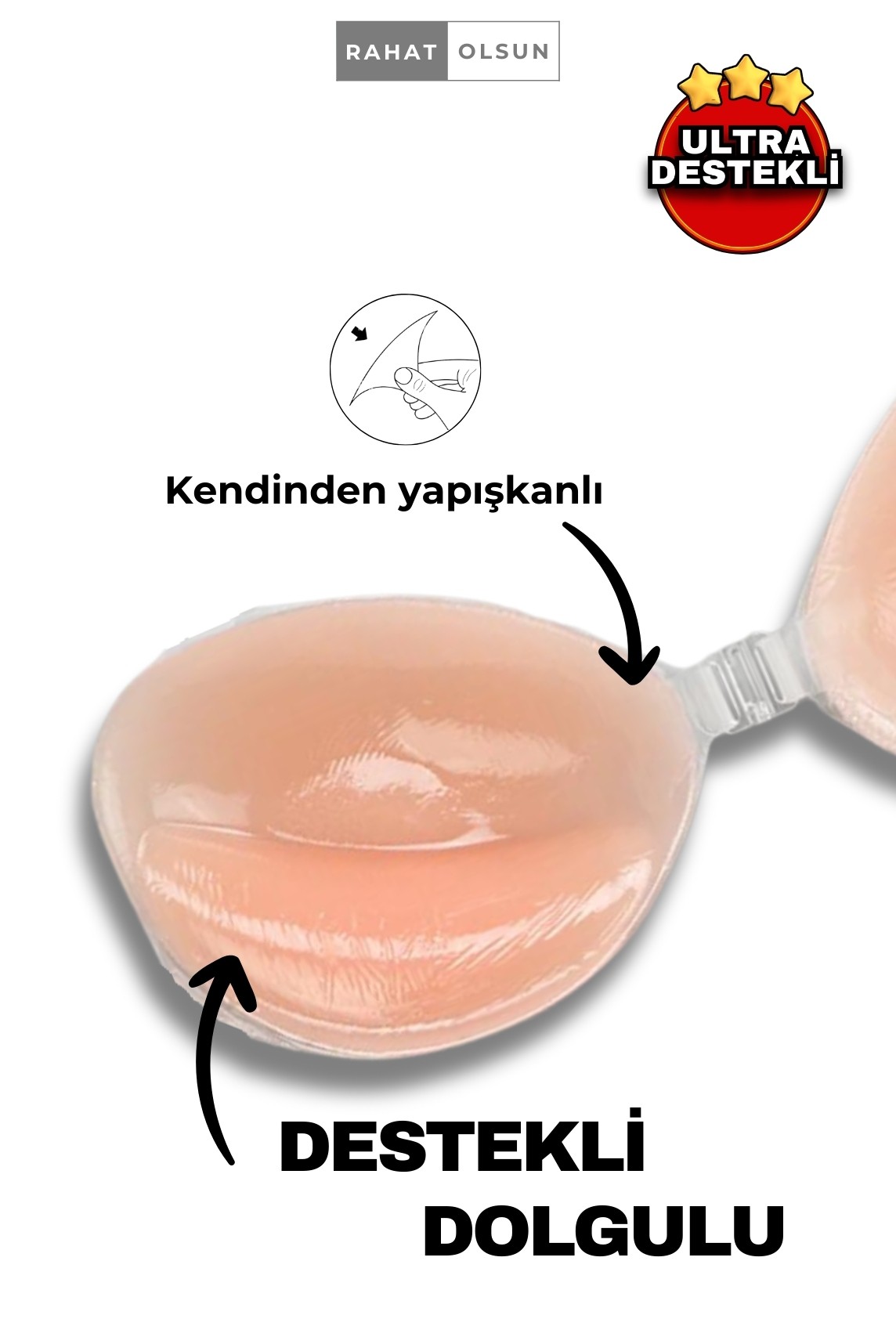 Yapışkanlı Göğüs Dikleştirici Askısız Destekli Silikon Sütyen, Dolgulu Görünmez Et Sütyen 