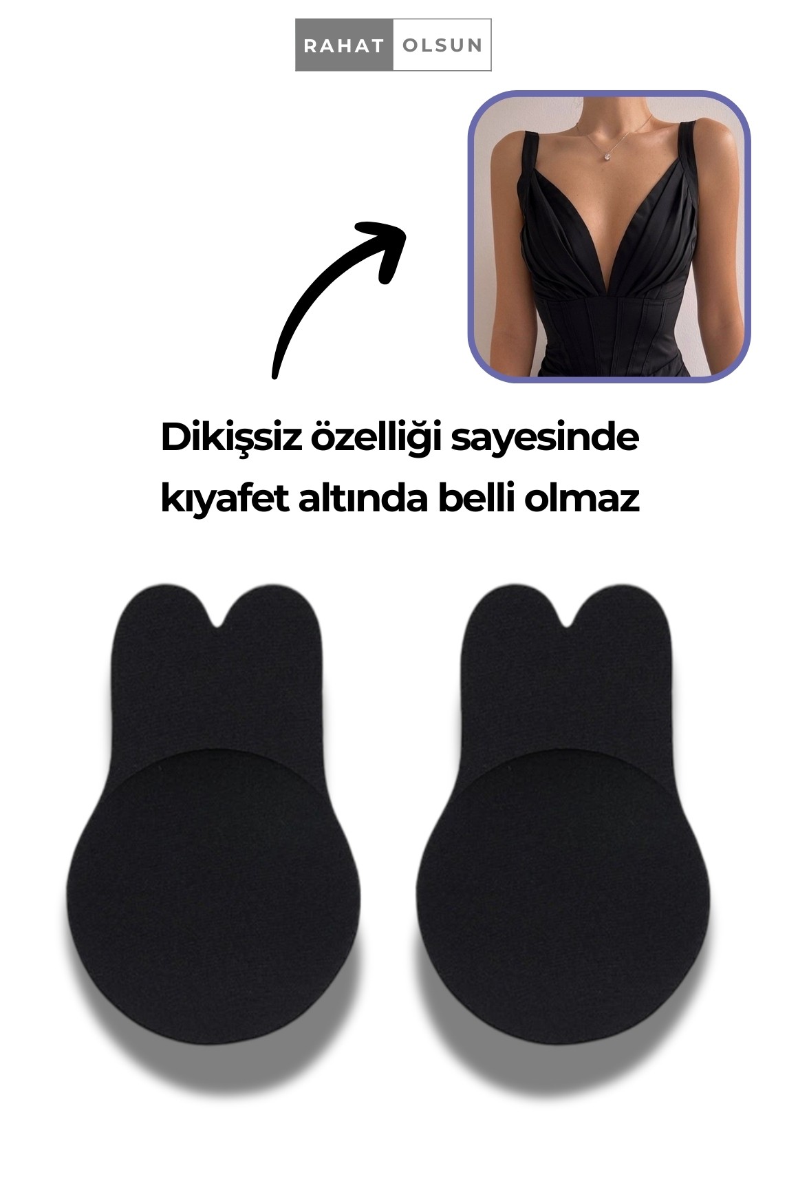 Yapışkanlı Göğüs Toparlayıcı Dikleştirici Siyah Silikon Sütyen, Askısız Şekillendirici Et Sütyen