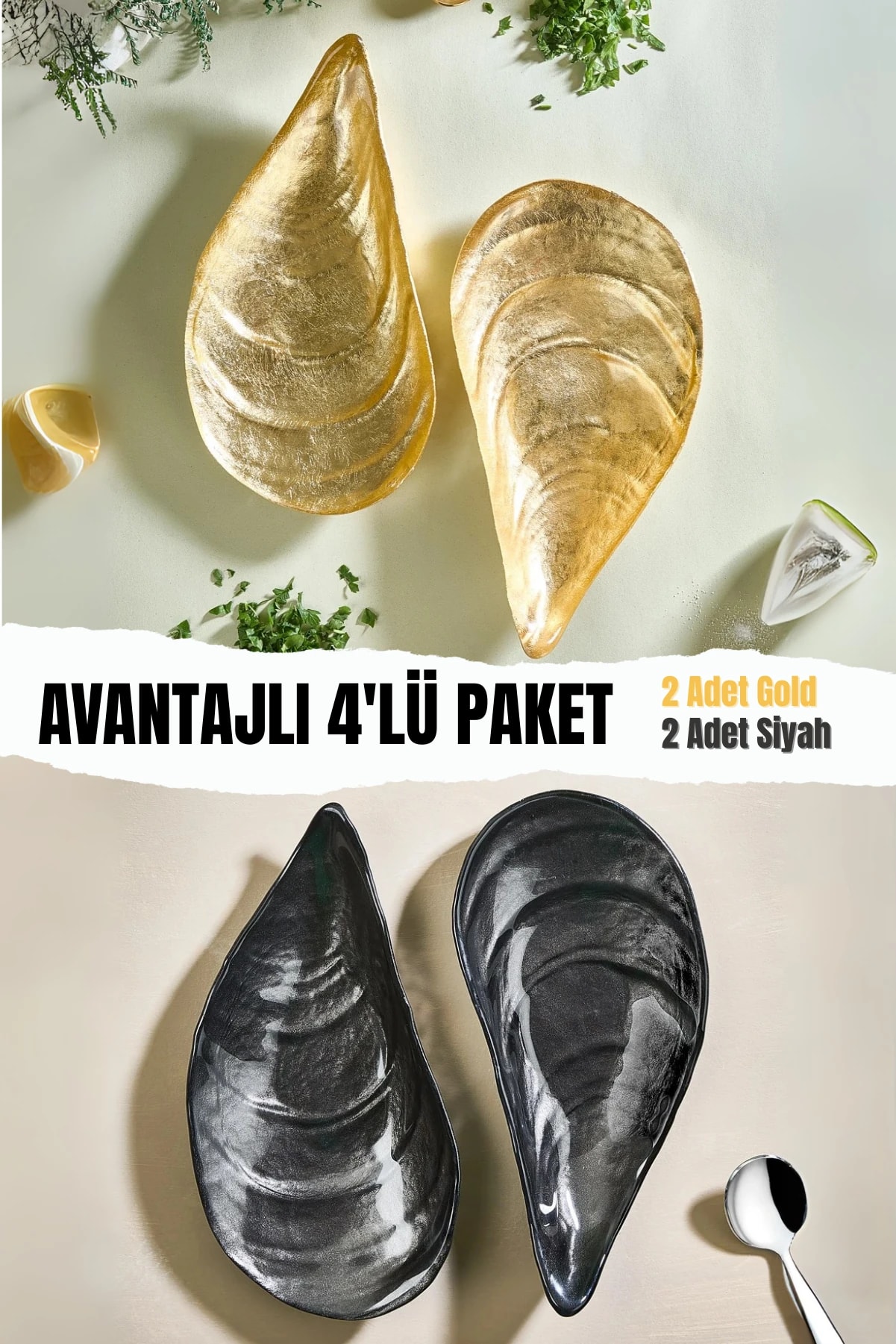 4'lü İstiridye Cam Meze Servis Tabağı Seti Avantajlı Paket